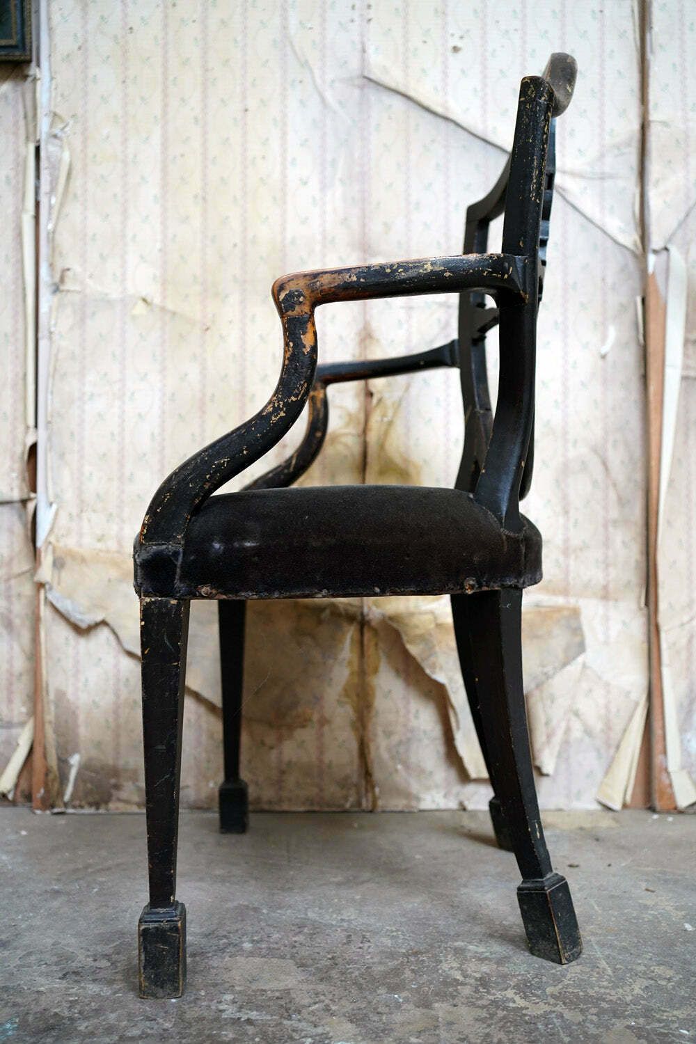 photo for sale A George III Period Black Painted Open Armchair C.1780