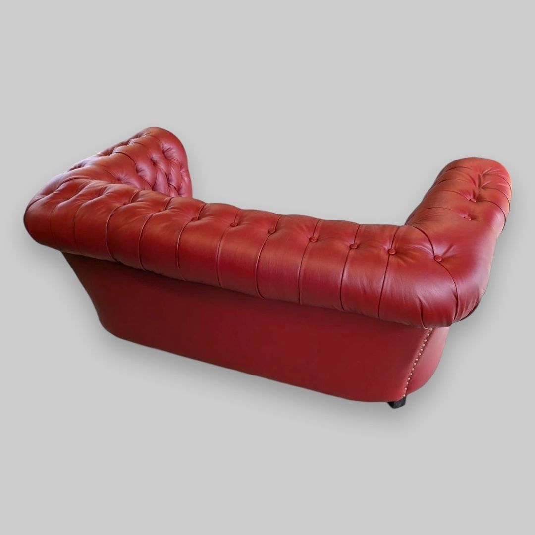 A Lovely 1930s Chesterfield Sofa In Alpha Romeo Red Leather photo furniture