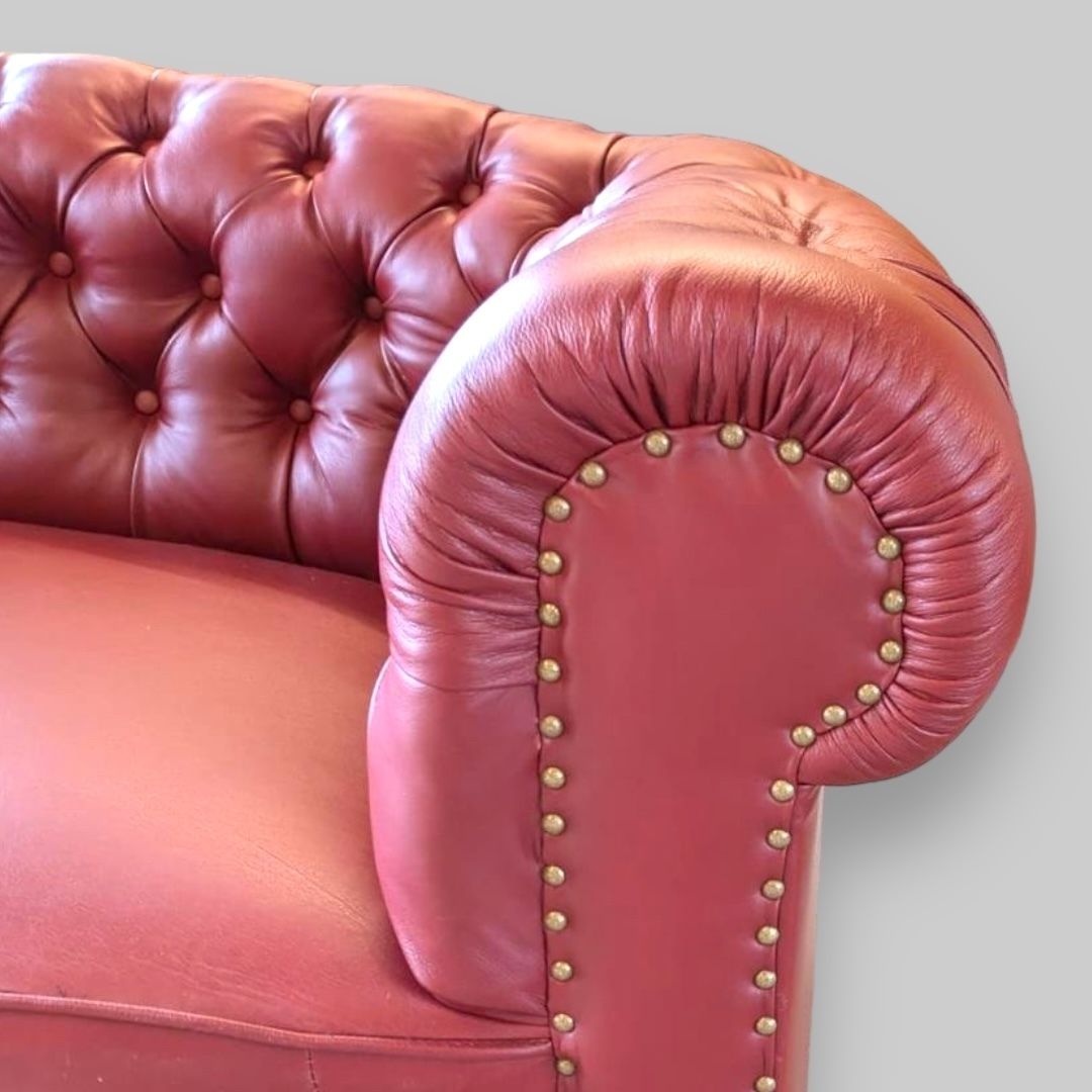 A Lovely 1930s Chesterfield Sofa In Alpha Romeo Red Leather photo buy