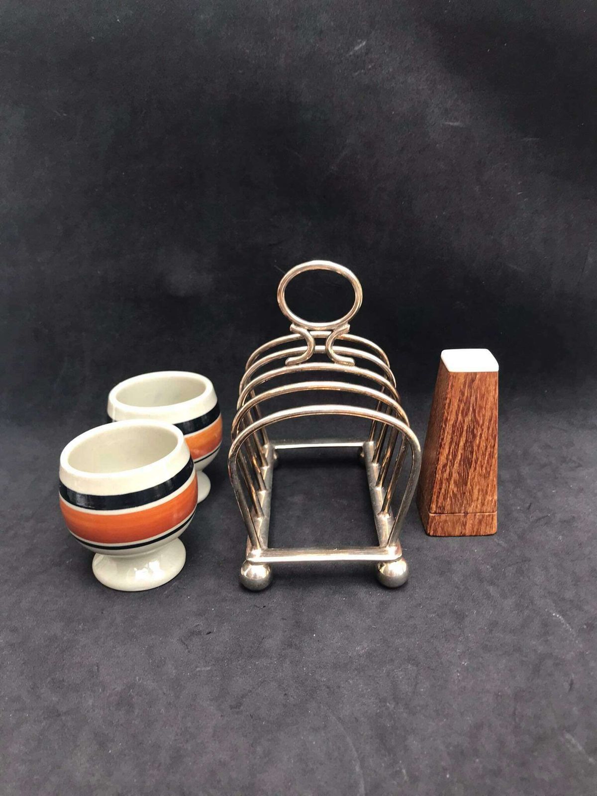 Breakfast Set Egg Cup Set Of 2 Toast Holder Made In England Breakfast For Two Set, Vintage Egg Holder Kitchen Tools Salt Shaker Teak Gift photo vintage