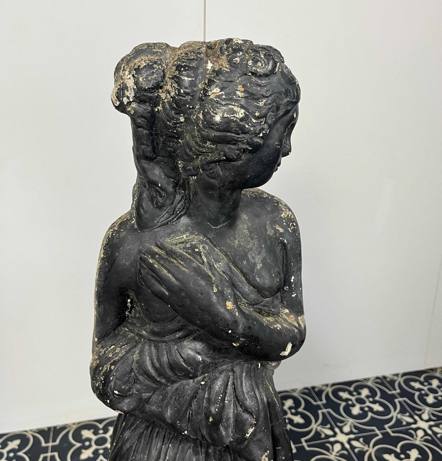 photo furniture 19th Century Venus Italica Garden Statue, Victorian Era Lady, Ebonised Sculpture, Outdoor Figure, Antique Decor, Period Home