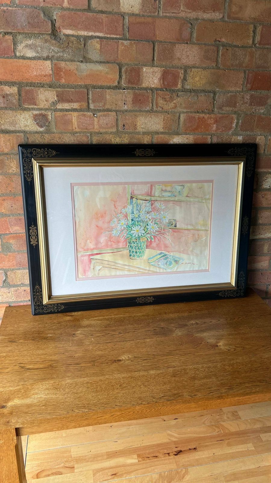 Extra Large Original Watercolour Still Life Painting Depicting Flower Vase On A Table photo furniture