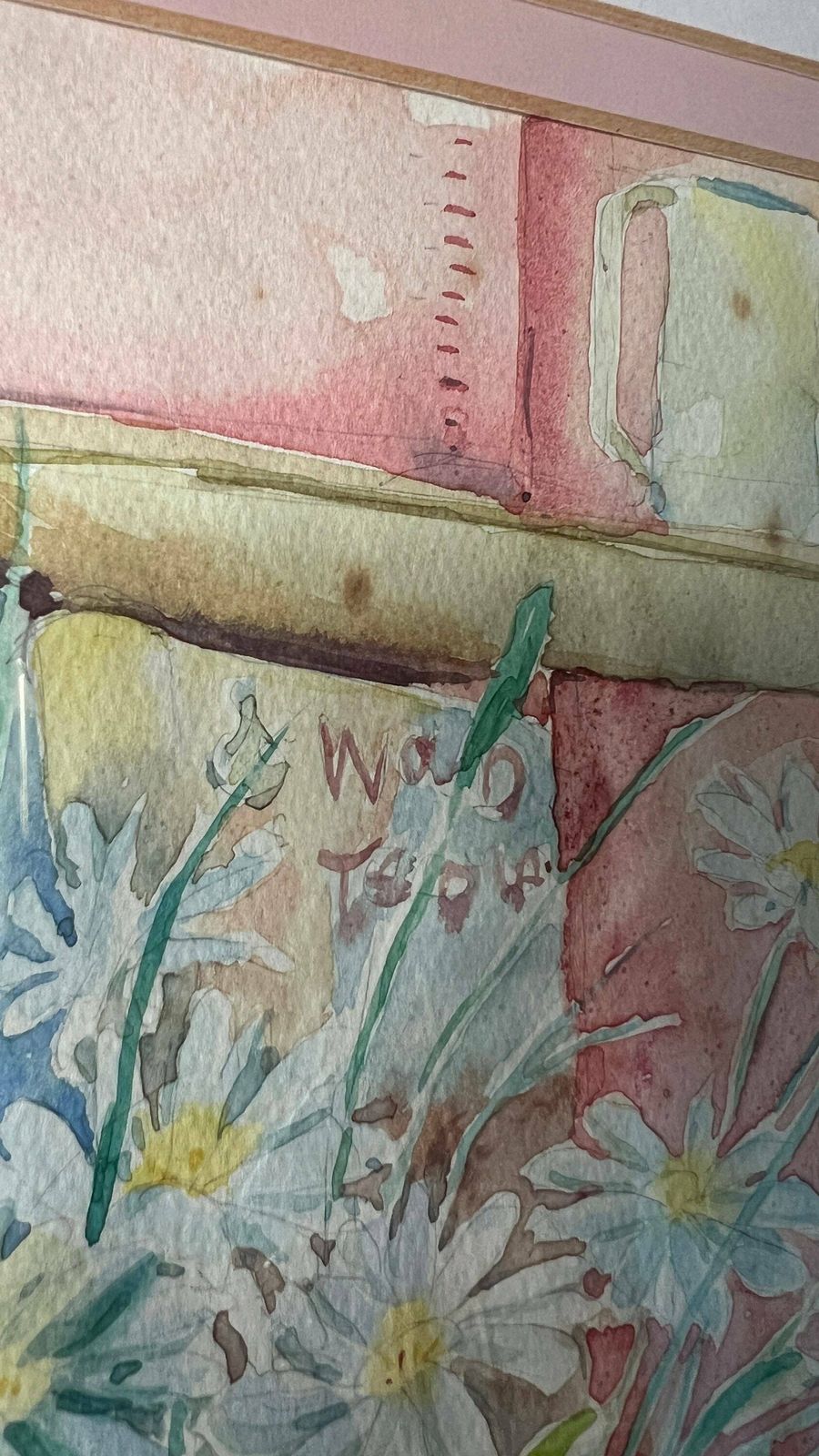 Extra Large Original Watercolour Still Life Painting Depicting Flower Vase On A Table photo vintage