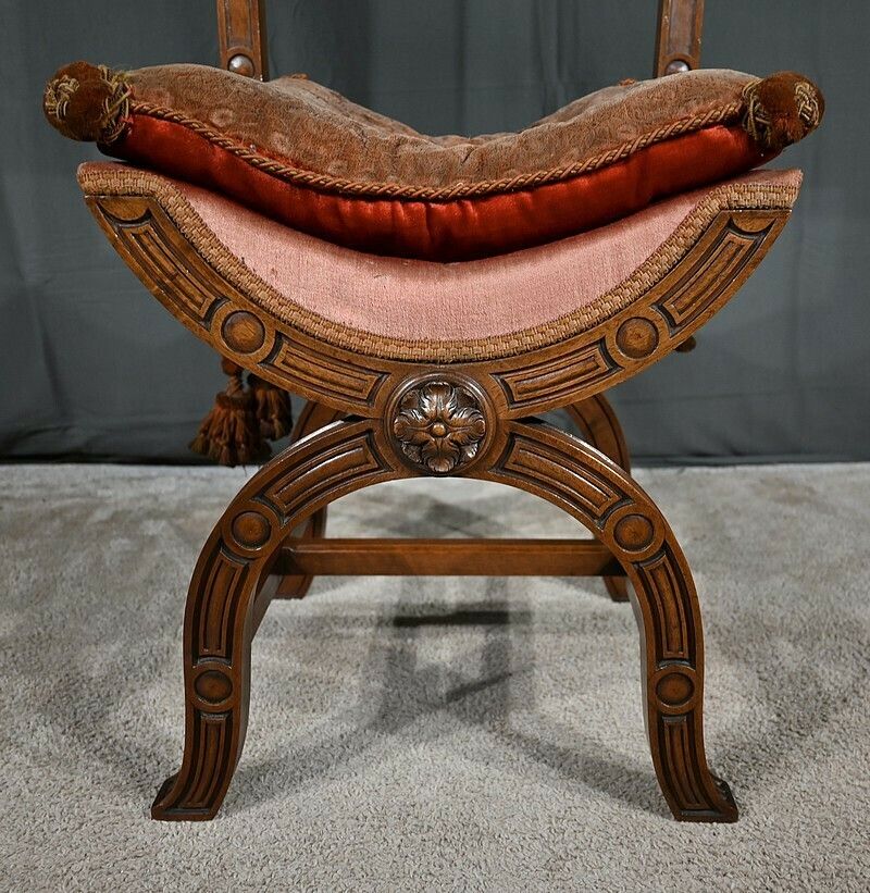 650.0 Curule Chair In Solid Walnut, Renaissance Style – Late 19th Century photo