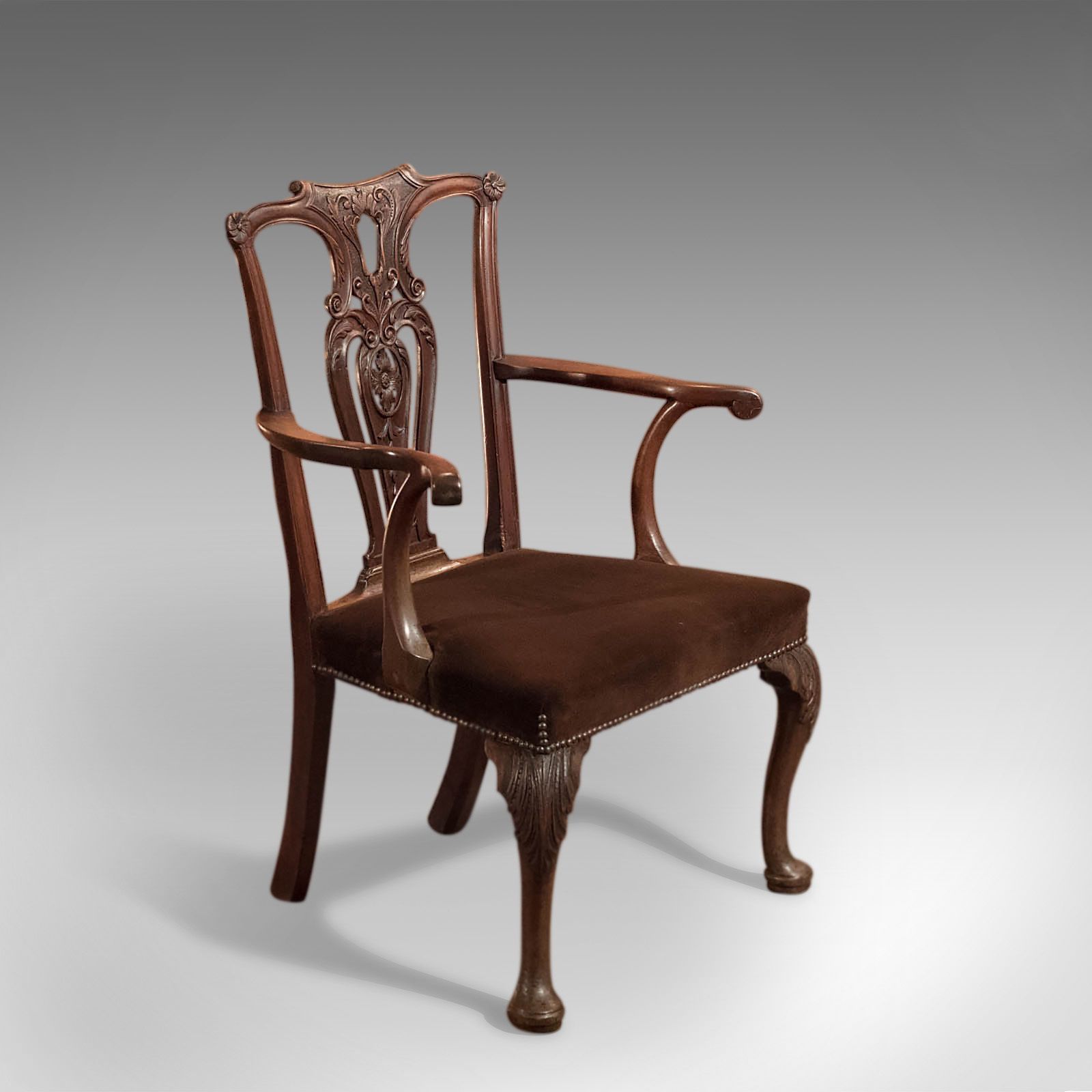 Antique Elbow Chair, 19th Century Armchair In Chippendale Taste