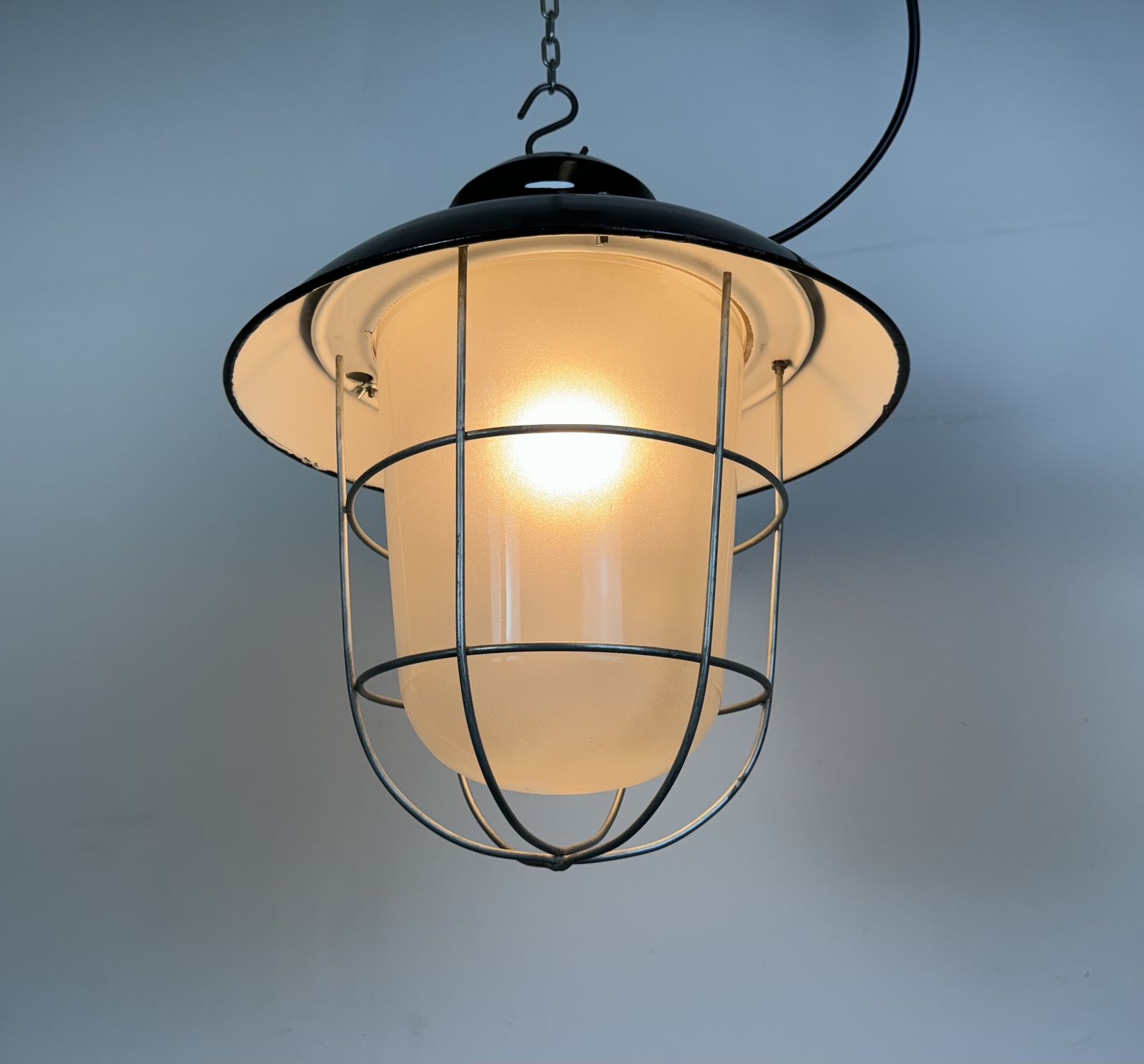 Industrial Black Enamel Factory Hanging Lamp, 1960s, 13x photo furniture