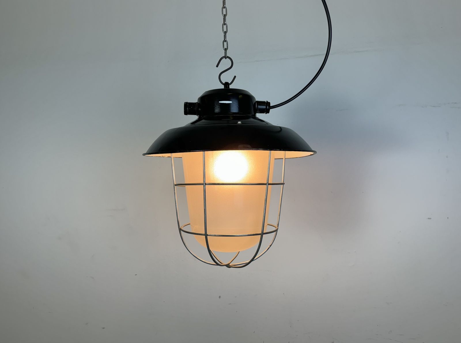 Lighting Industrial Black Enamel Factory Hanging Lamp, 1960s, 13x photo