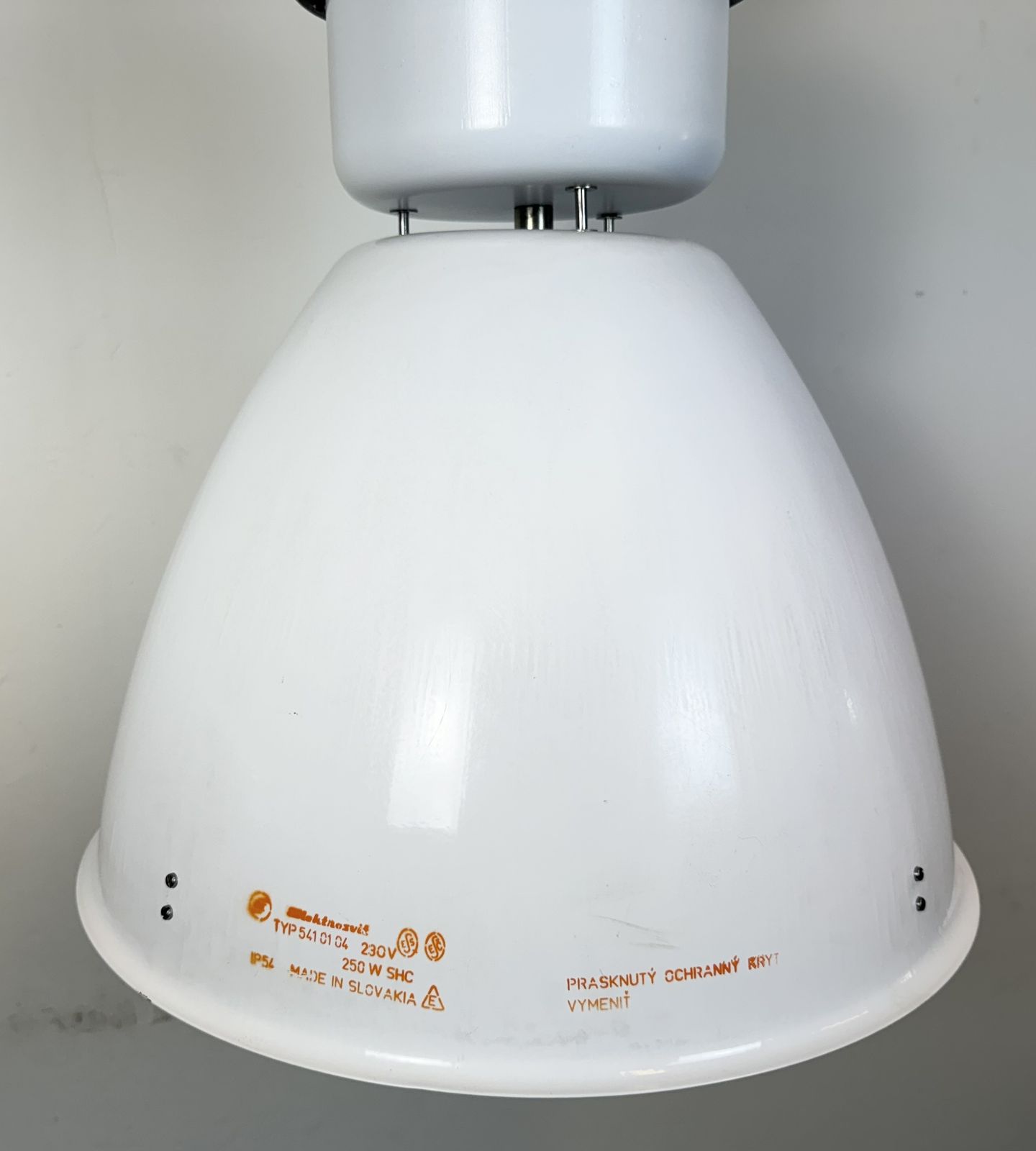 Large White Enamel Industrial Factory Lamp From Elektrosvit, 1990s, 3x photo furniture