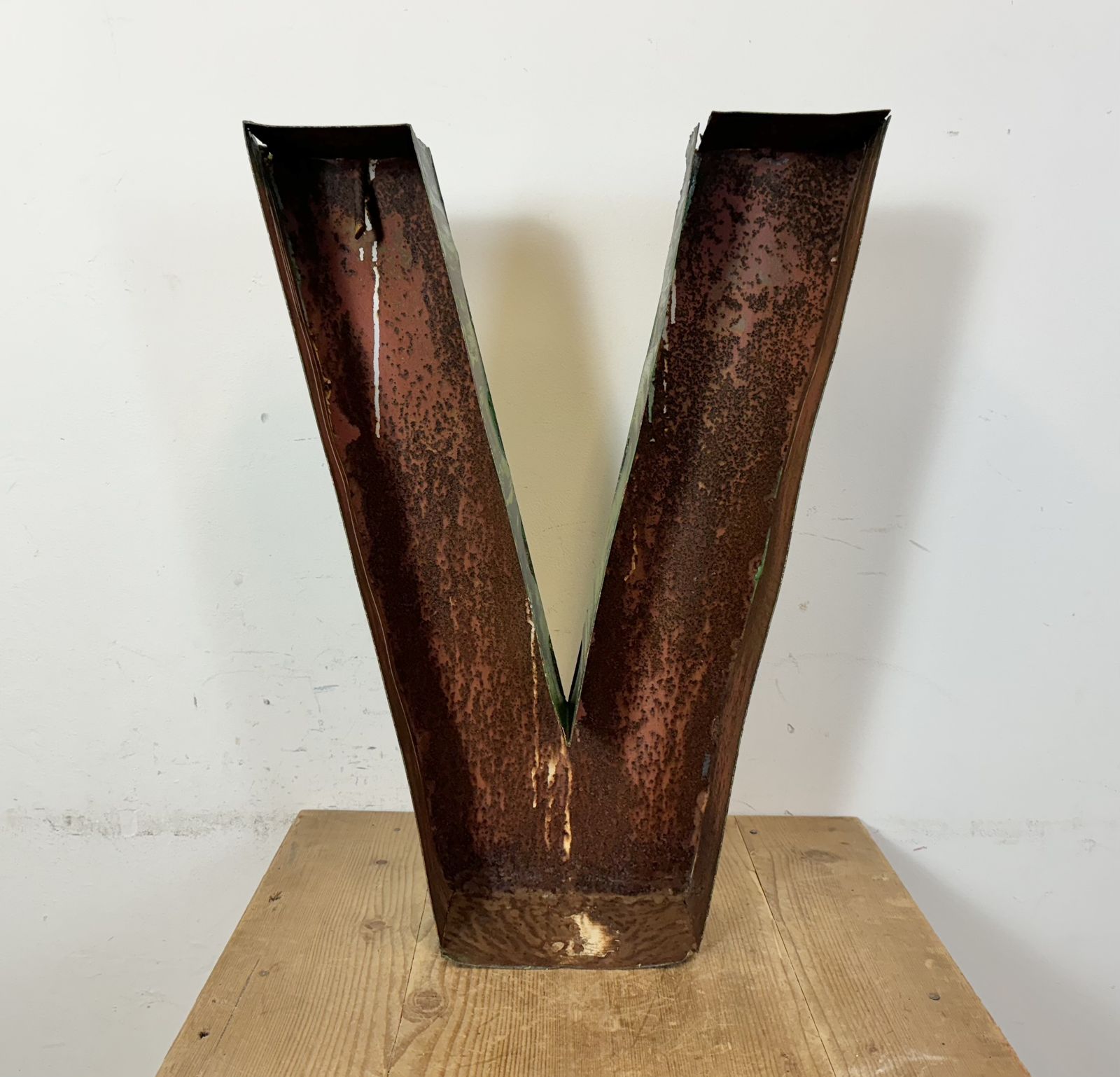 Large Vintage Green Iron Facade Letter V ,1970s photo 139.0