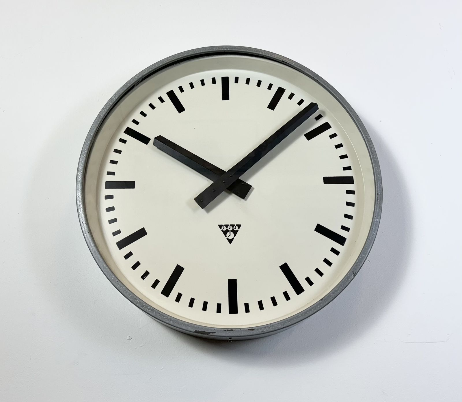 Huge Grey Industrial Factory Wall Clock From Pragotron, 1960s photo for sale