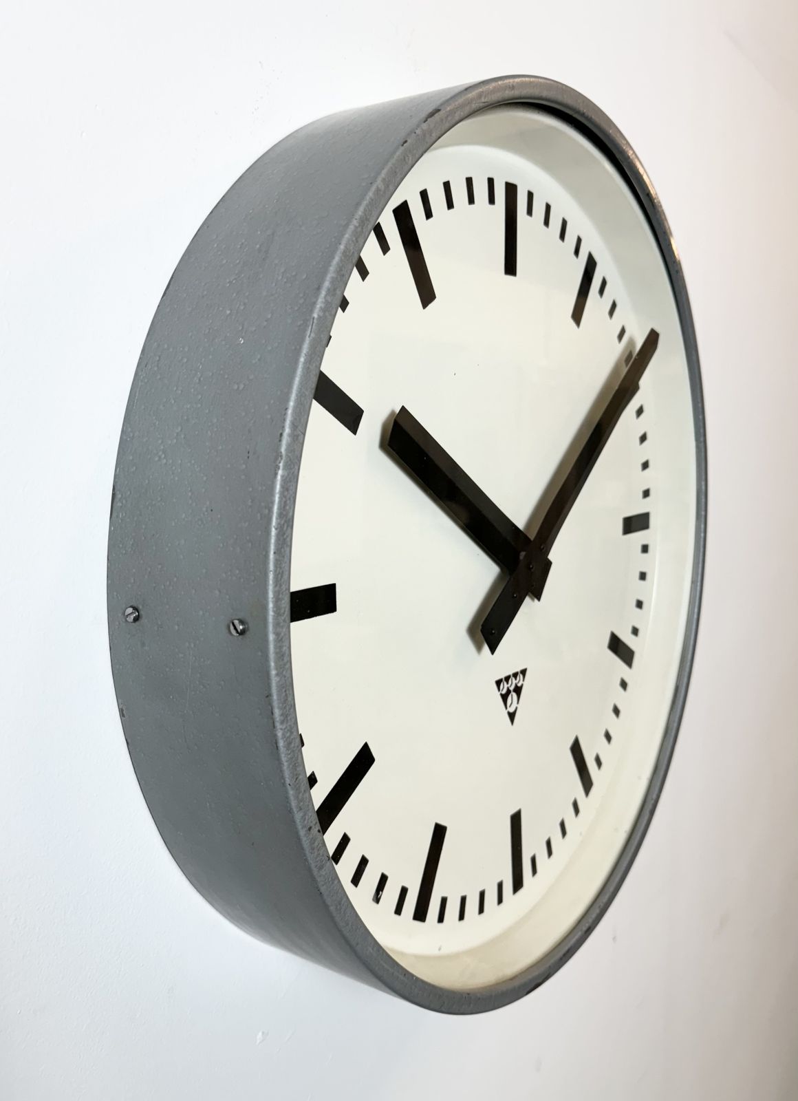 Huge Grey Industrial Factory Wall Clock From Pragotron, 1960s photo buy