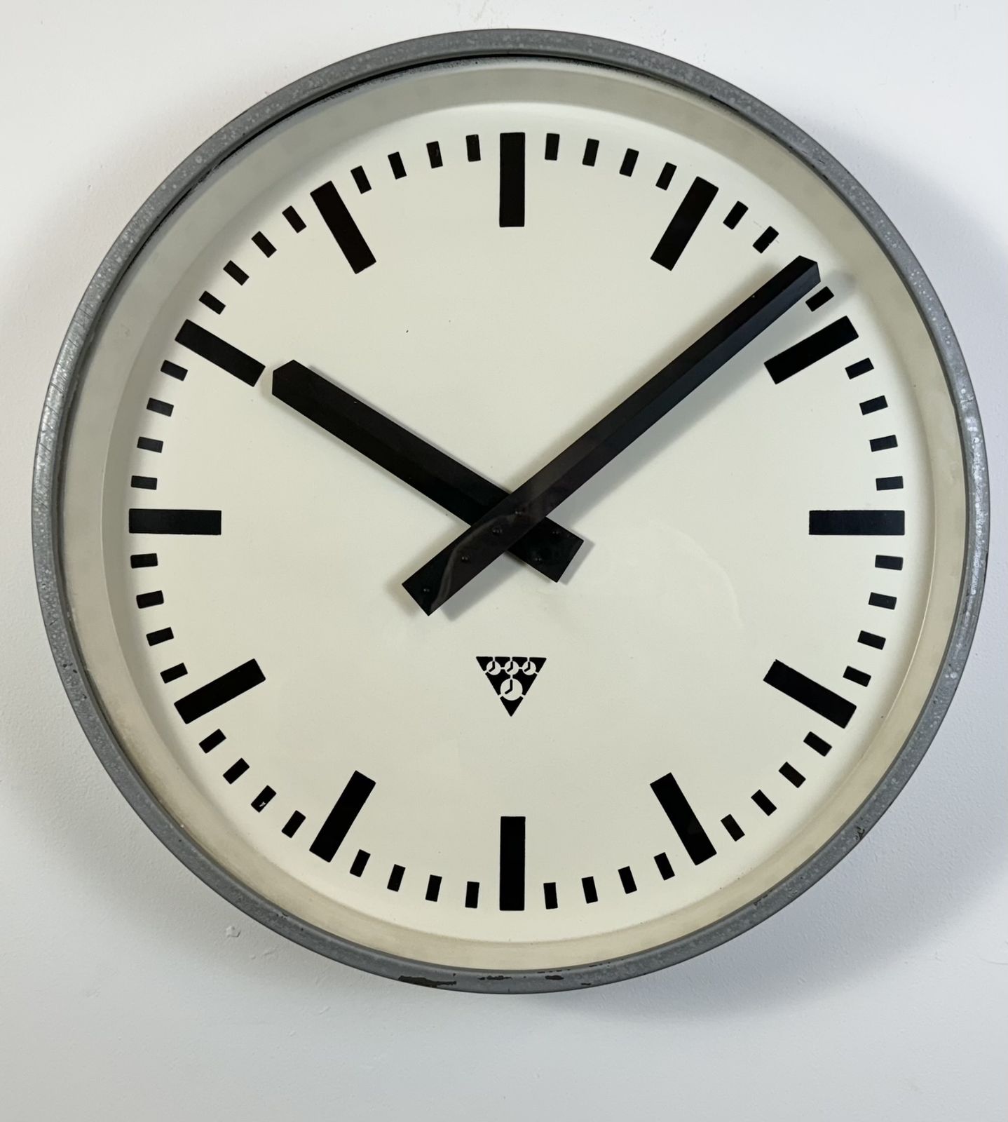 photo buy Huge Grey Industrial Factory Wall Clock From Pragotron, 1960s