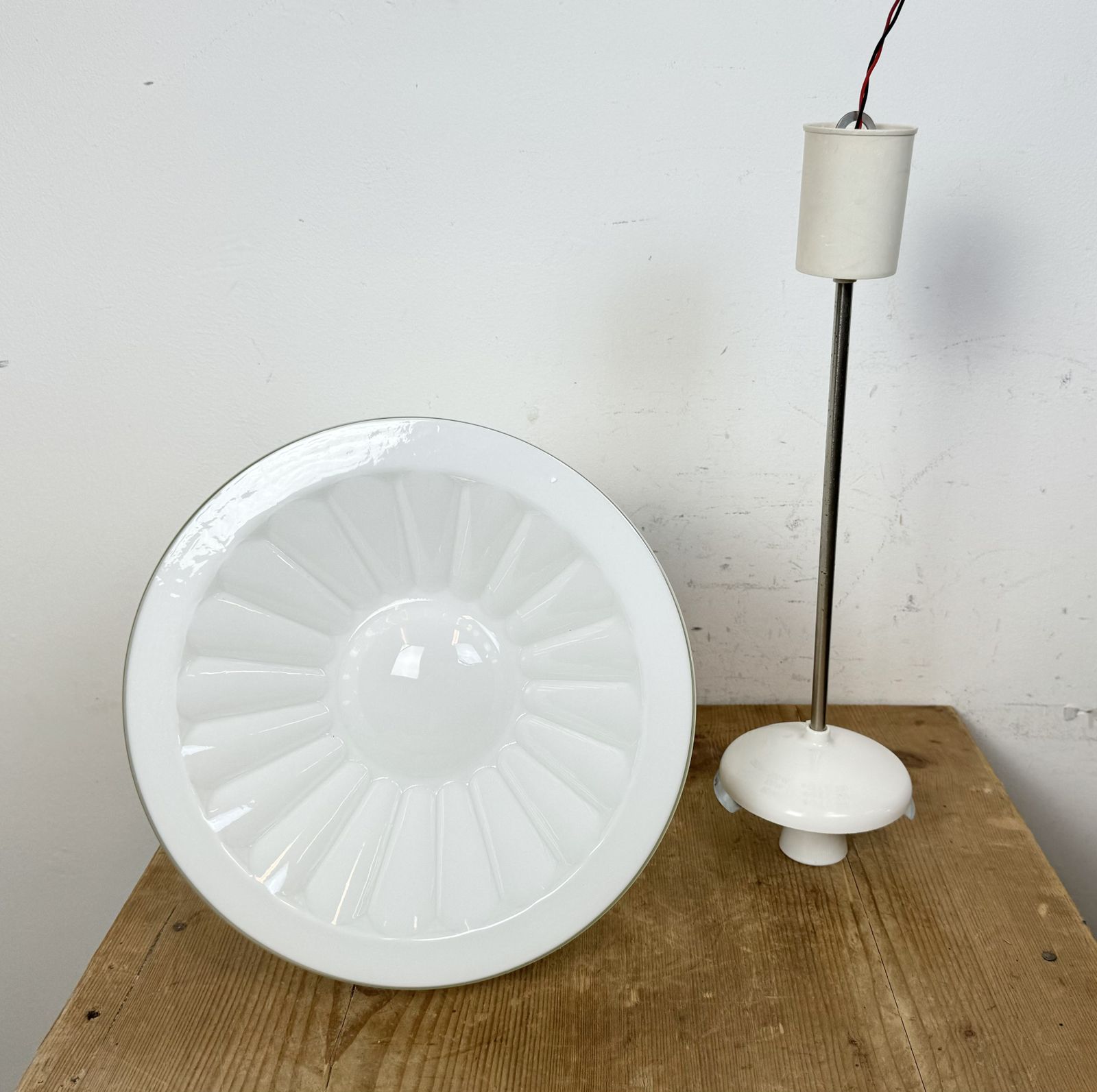 Vintage Chandelier With Milk Glass From Elektrosvit, 1960s, 2x photo for sale