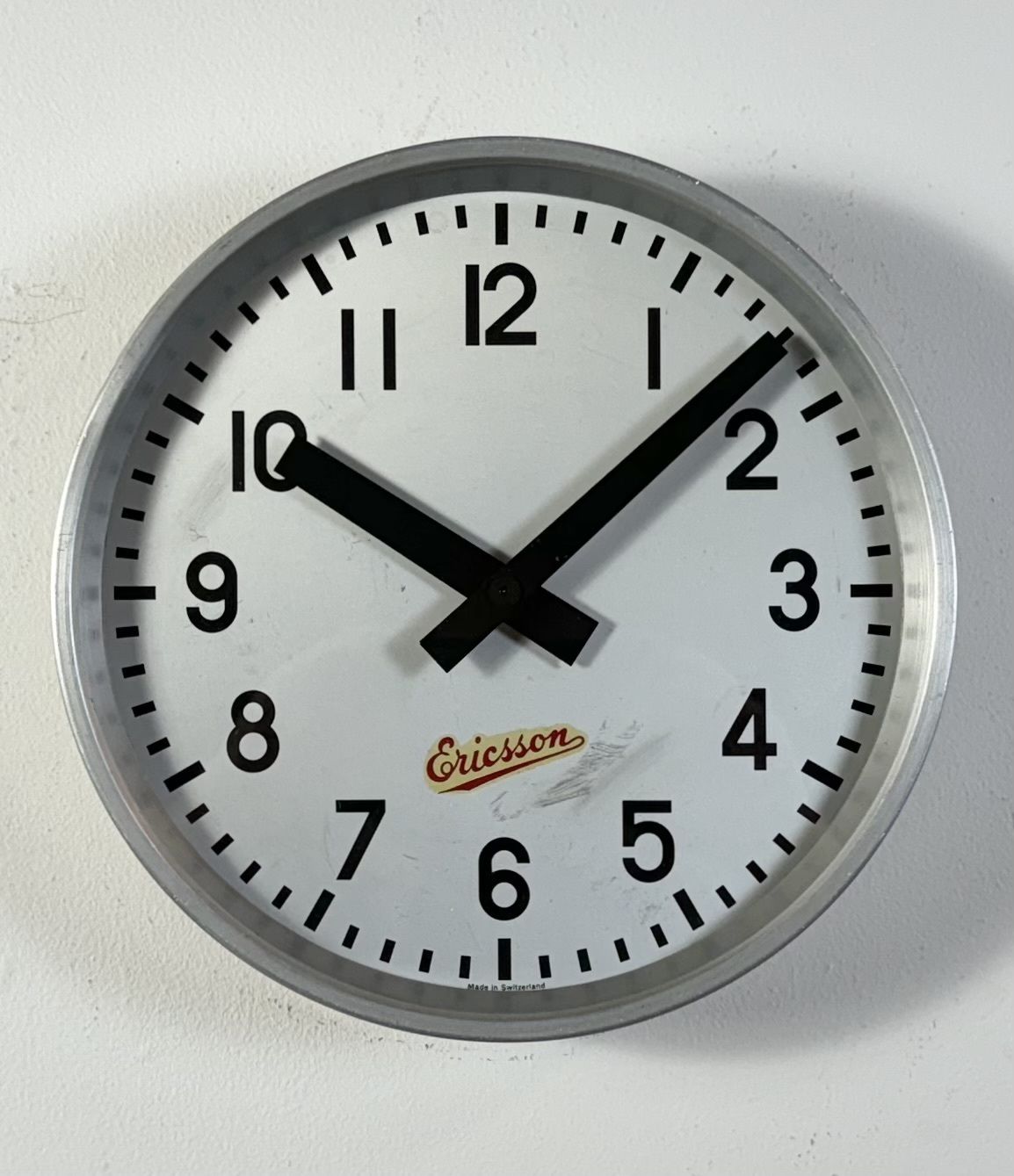 Grey Industrial Wall Clock From Ericsson, 1960s photo vinterior