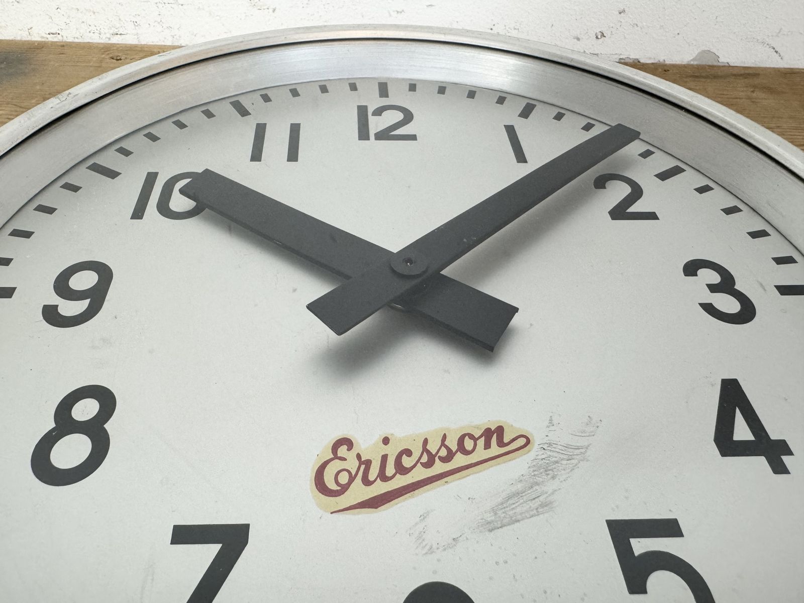 Grey Industrial Wall Clock From Ericsson, 1960s photo vintage