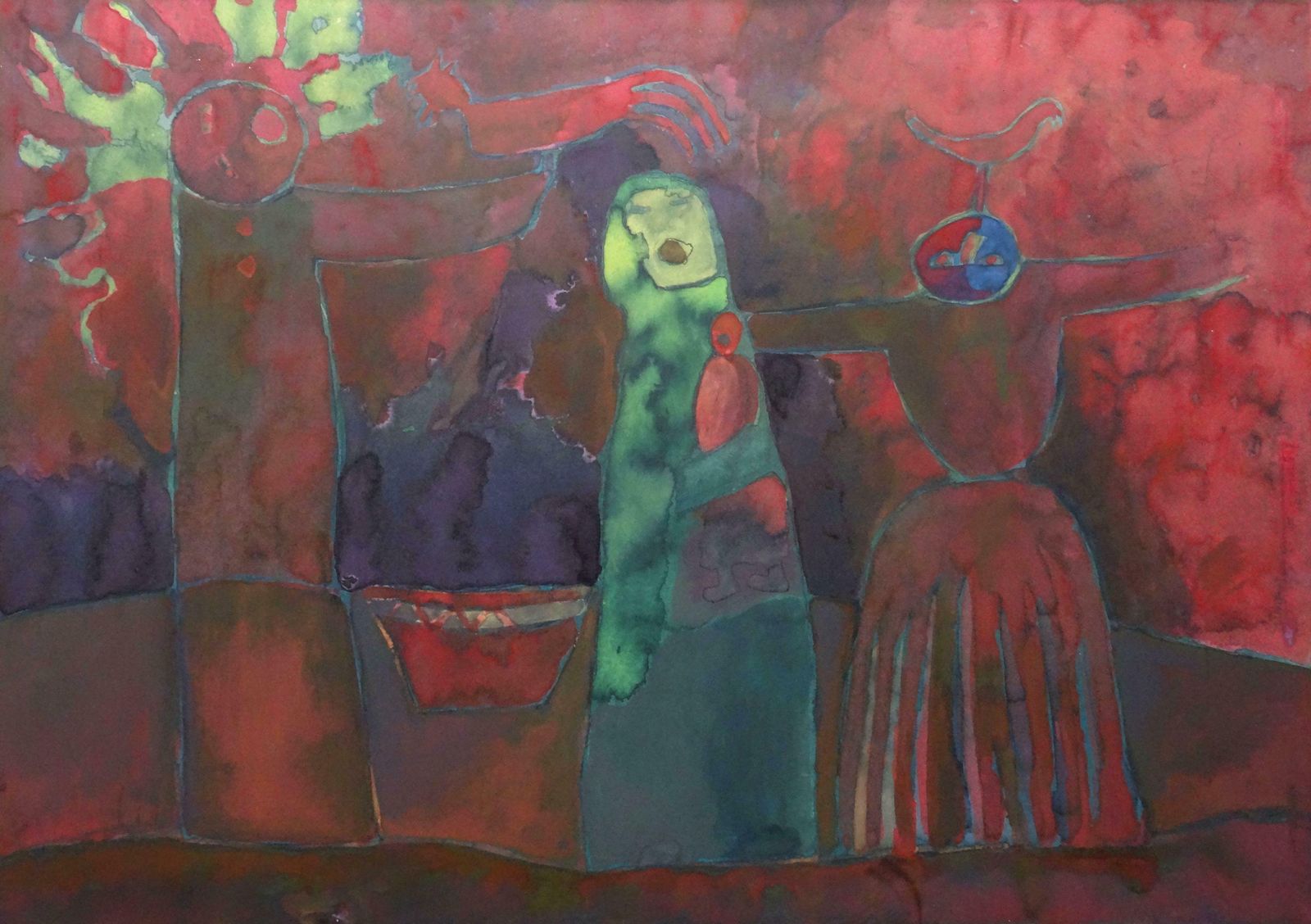 Atis Ievins Carnival. Paper, Wood, Watercolor, 53x75 Cm