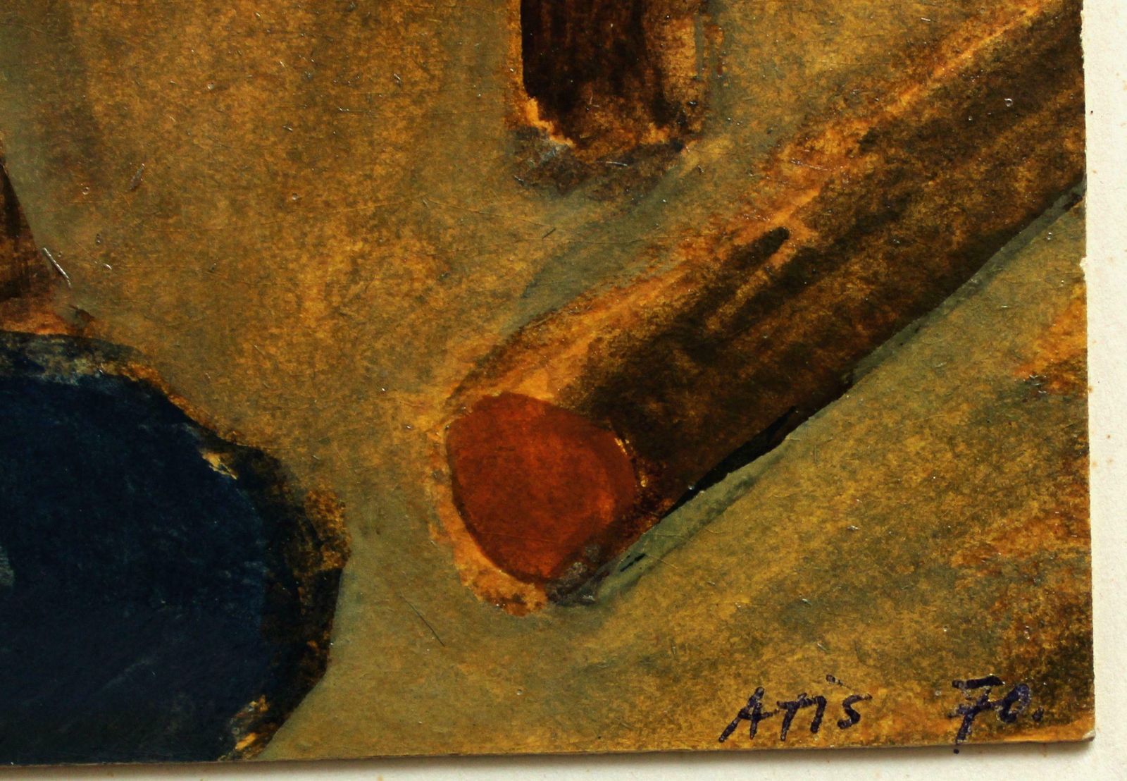 Atis Ievins On The Bench. 1970, Cardboard, Mixed Media, 18.3x19.5 Cm 1970 photo for sale