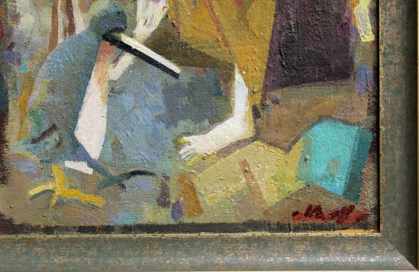 Victor Karnauh A Conversation. Oil, Canvas, Cardboard, 31, 5 X 27 Cm photo for sale