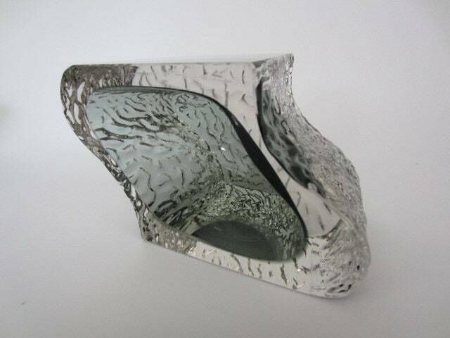 Abstract Smoky Grey Ice Glass Sommerso Bowl Textured Faceted Mandruzzato Murano photo Home Decor