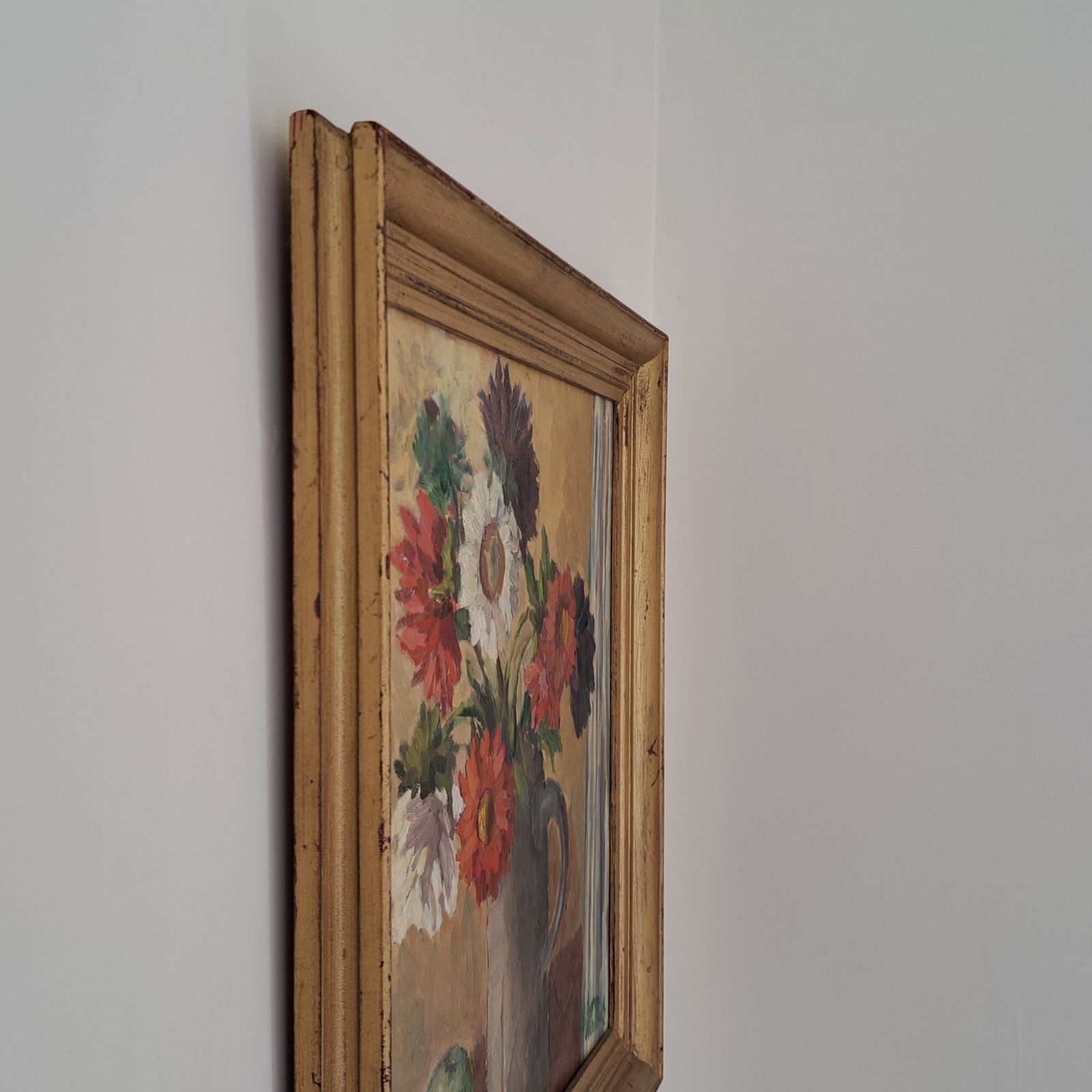 Swedish Mid Century Floral Oil Painting photo Art
