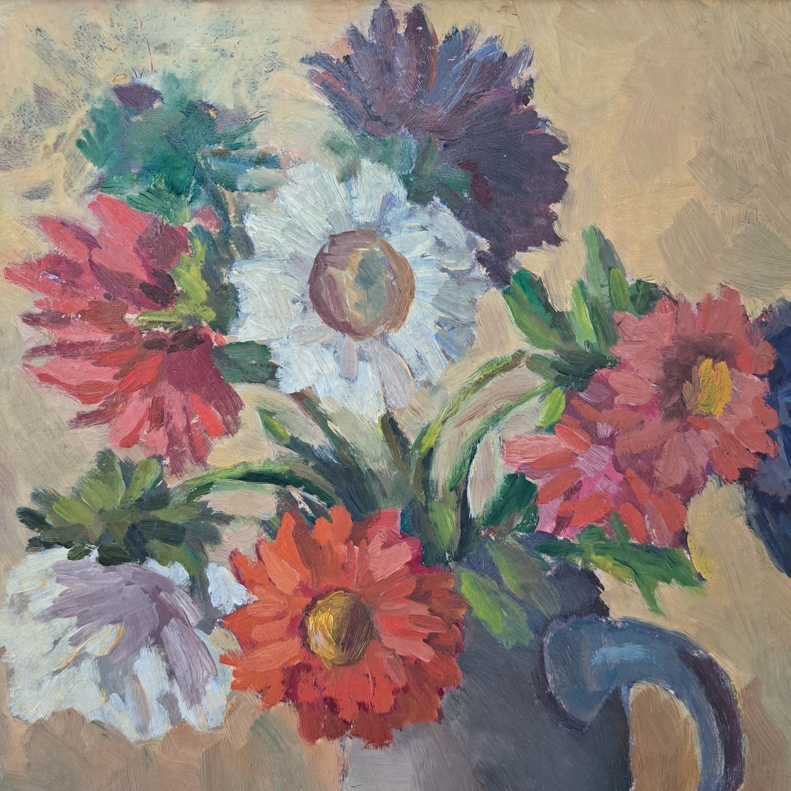 Swedish Mid Century Floral Oil Painting photo vinterior