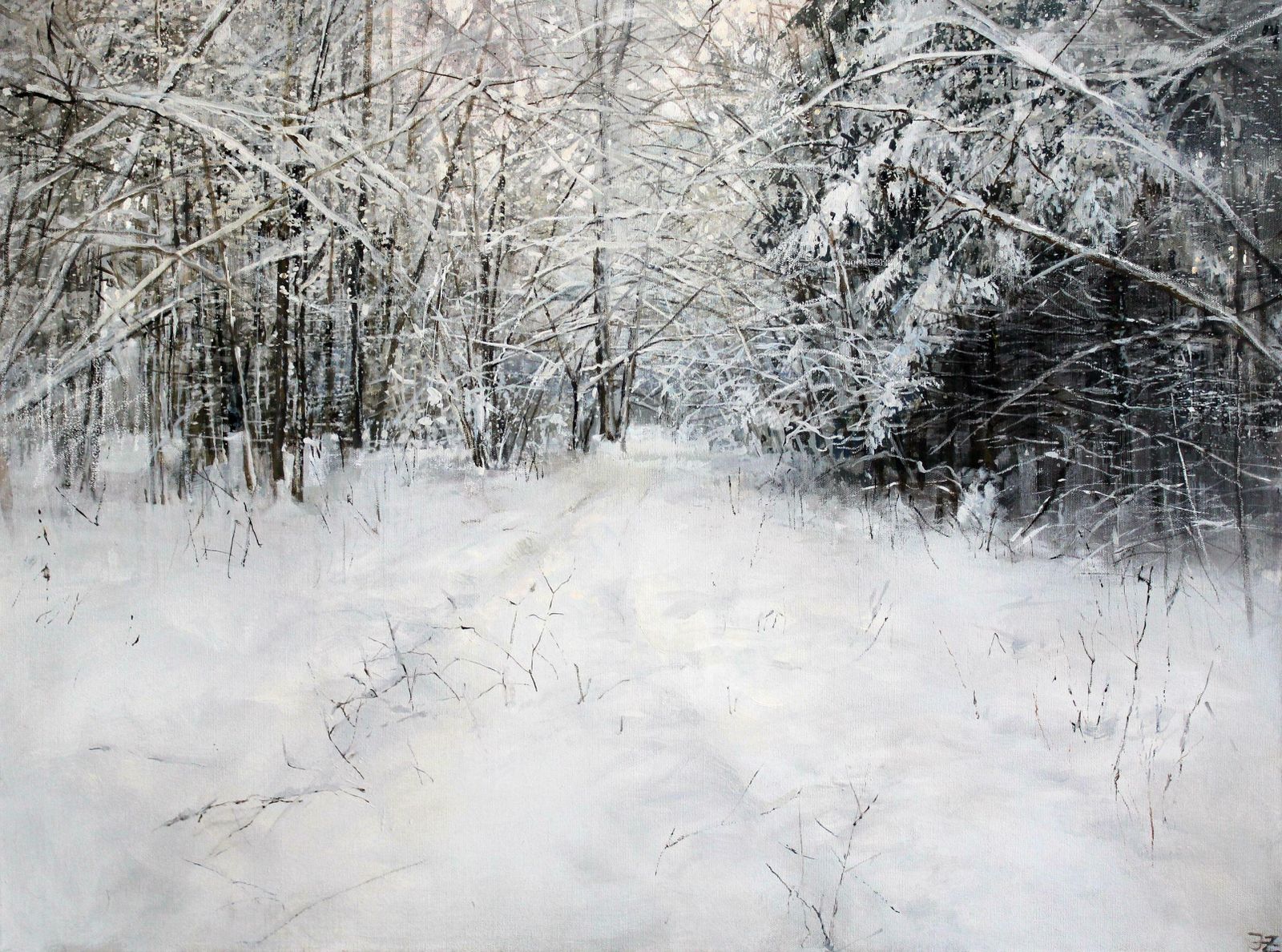 Janis Zingitis Winter Road In The Forest. 2023, Oil On Canvas, 60x80 Cm 2023