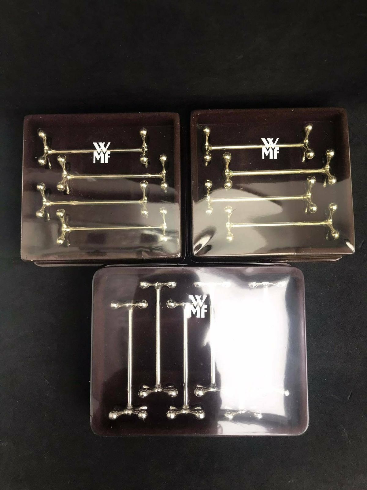 Knife Rests Set 14 Wmf German Silver Plated 1930s, Vintage Silver Plated Knife Holders, Vtg Art Deco Jacks, German Jacks Shaped photo for sale