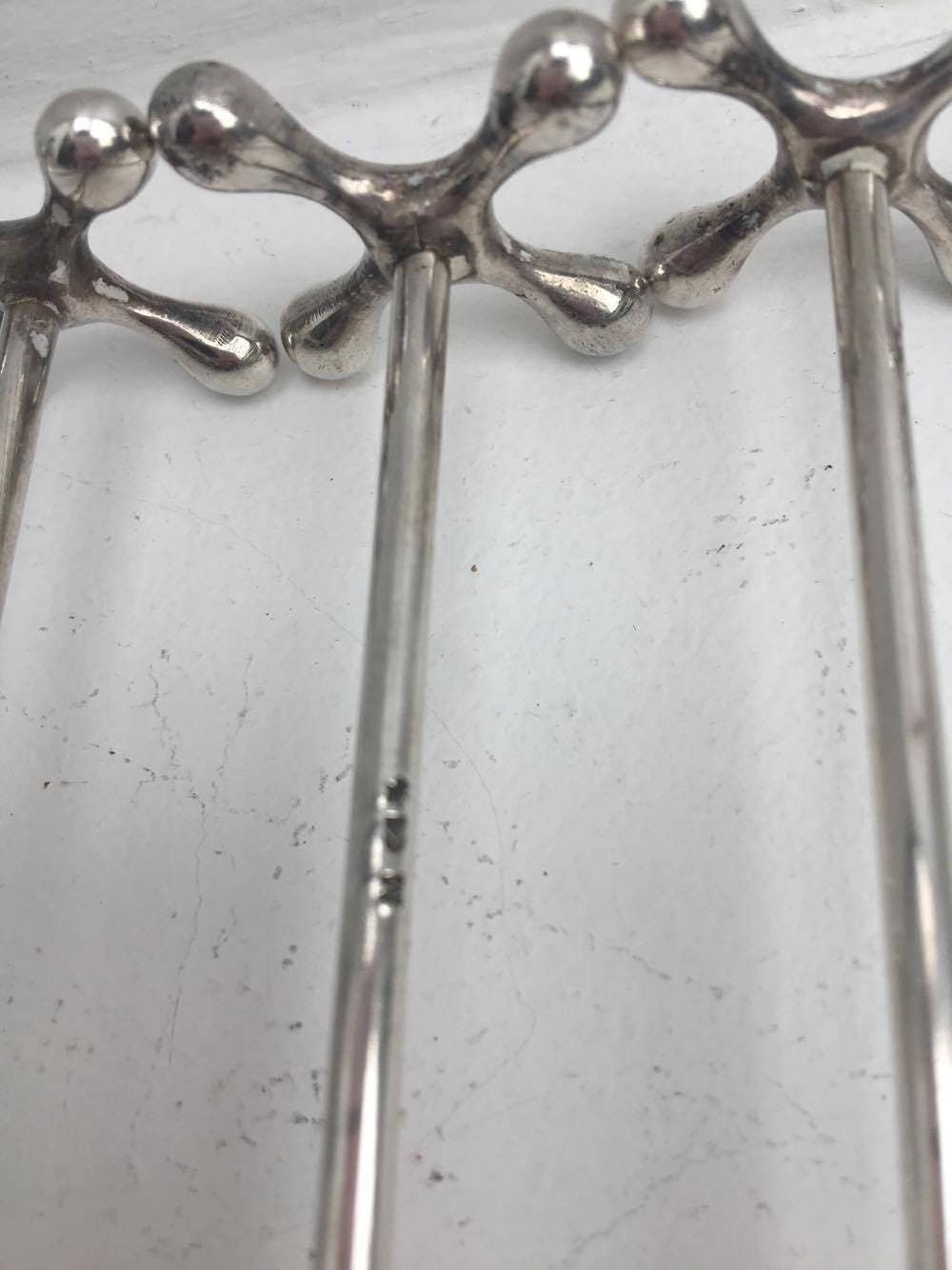 photo for sale Knife Rests Set 14 Wmf German Silver Plated 1930s, Vintage Silver Plated Knife Holders, Vtg Art Deco Jacks, German Jacks Shaped