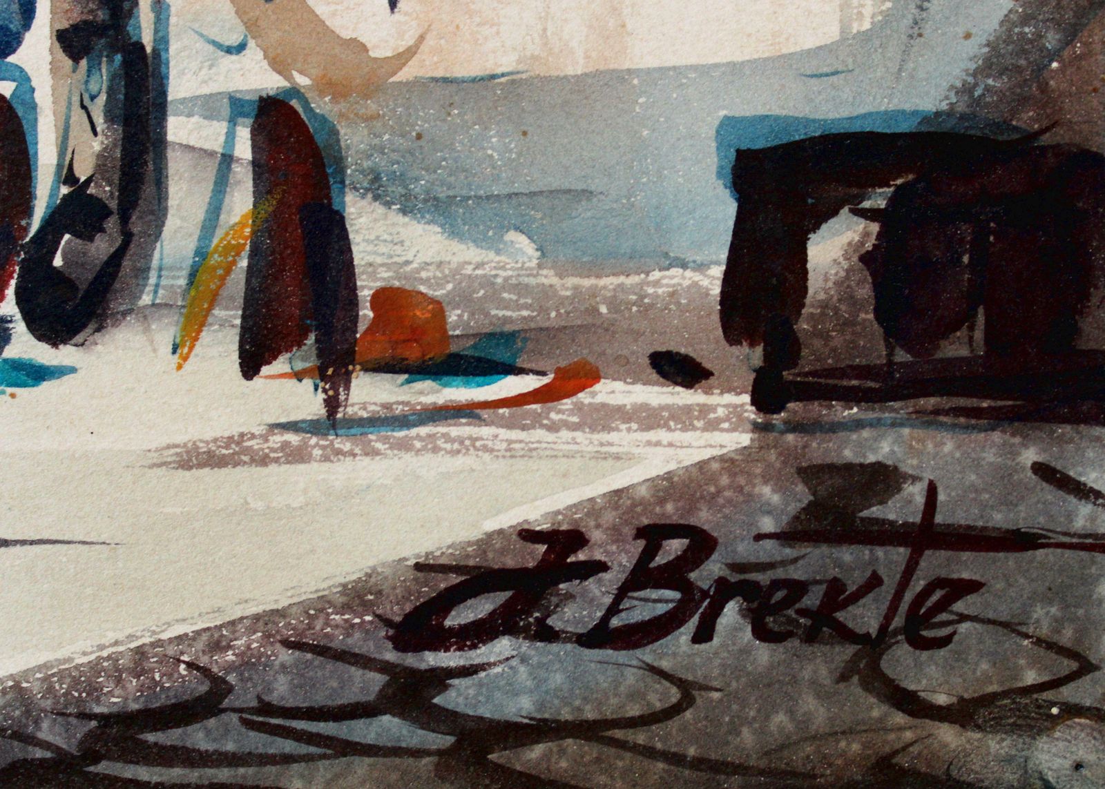 Janis Brekte Sunny Day In Old Riga. Paper, Watercolor, 42x30, 5 Cm photo for sale