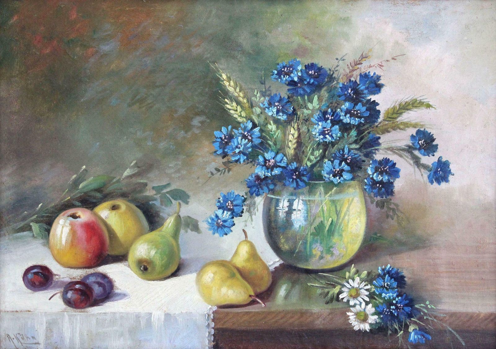 A. Kins Still Life. 20s 30s, Canvas, Oil, 48.5x70 Cm 1920 30s