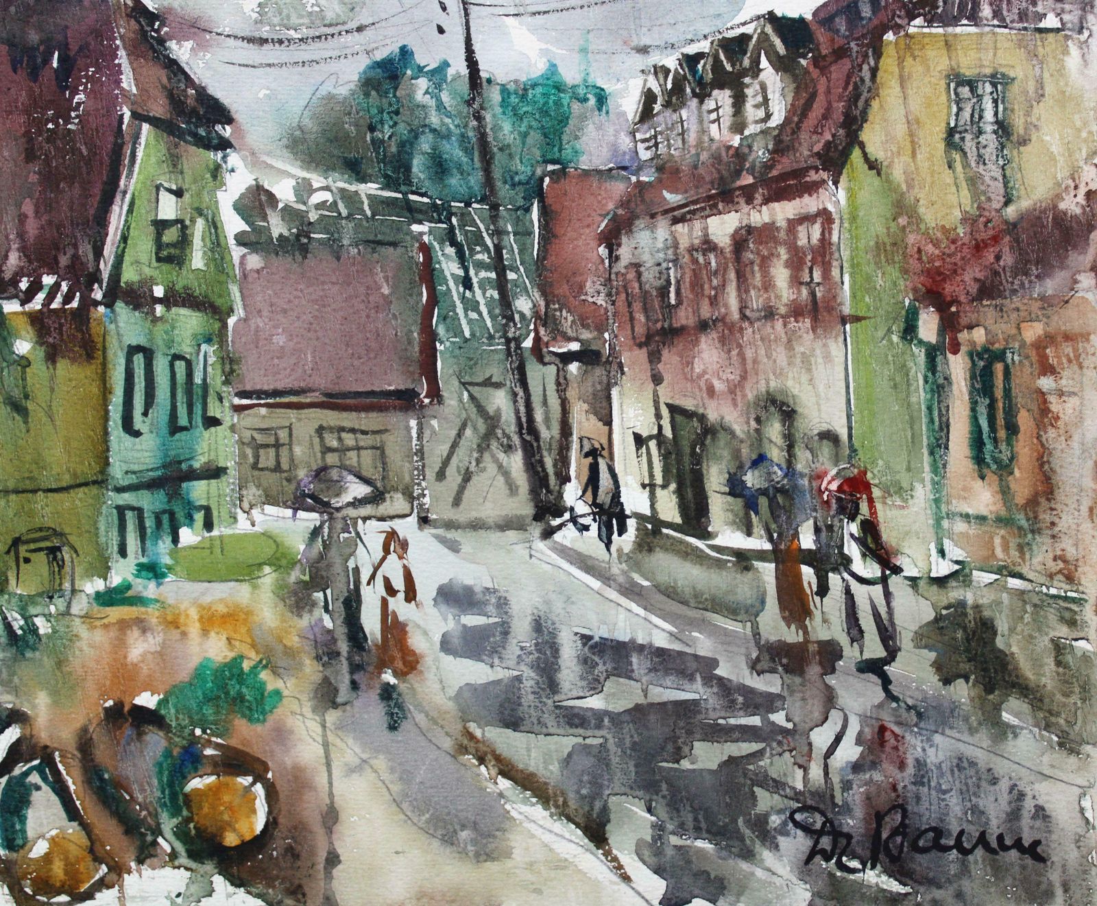 In A Small Town. 1969, Paper, Watercolor, 36x48 Cm 1969 photo Art
