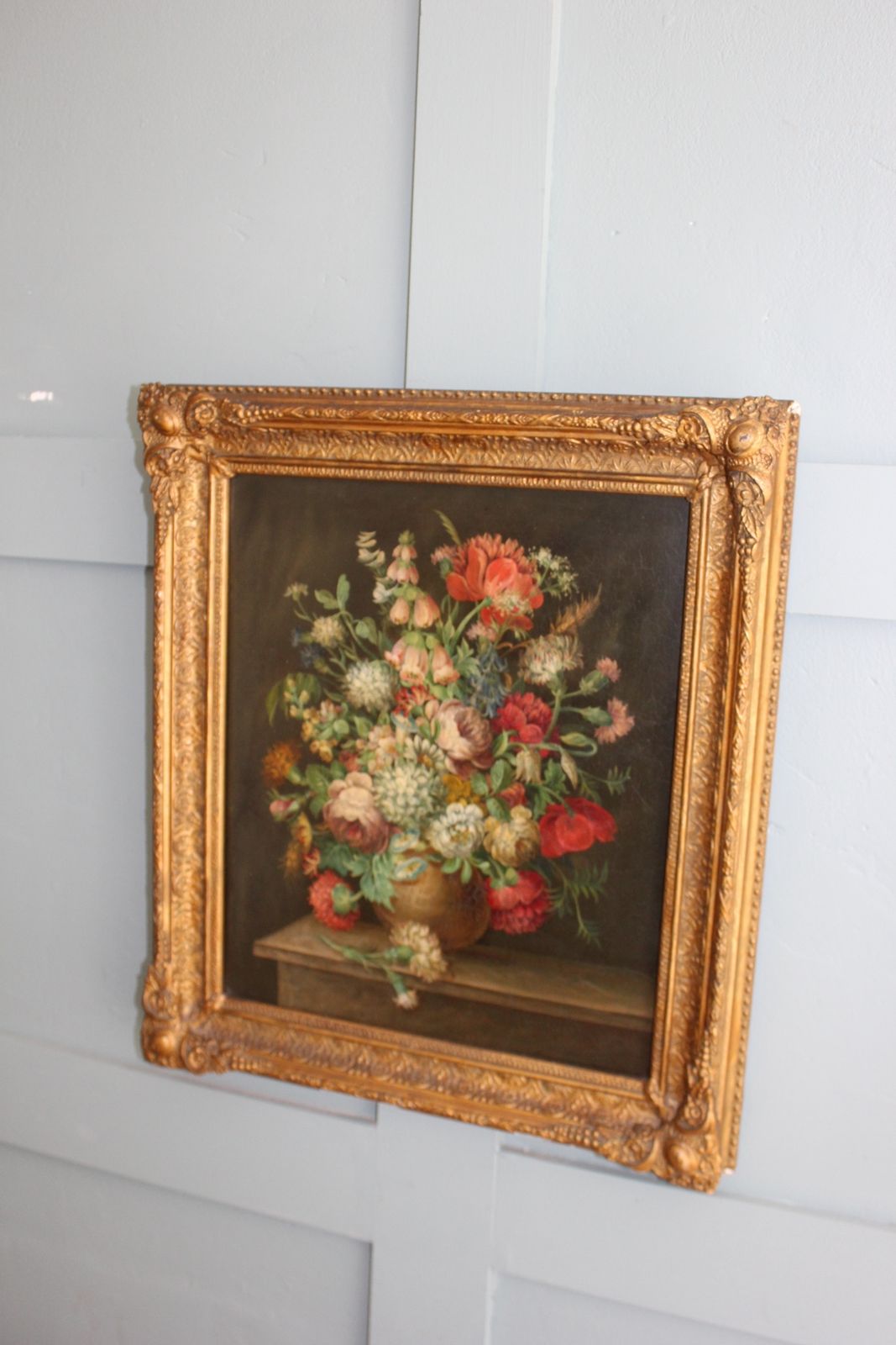 Antique 19th Century  British Floral Still Life Of Wild Flowers