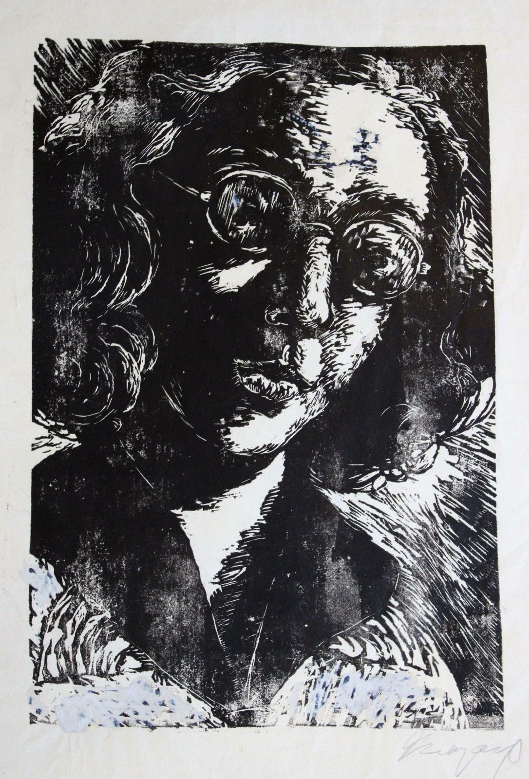 Self Portrait. Paper, Linocut, 31x21.5 Cm