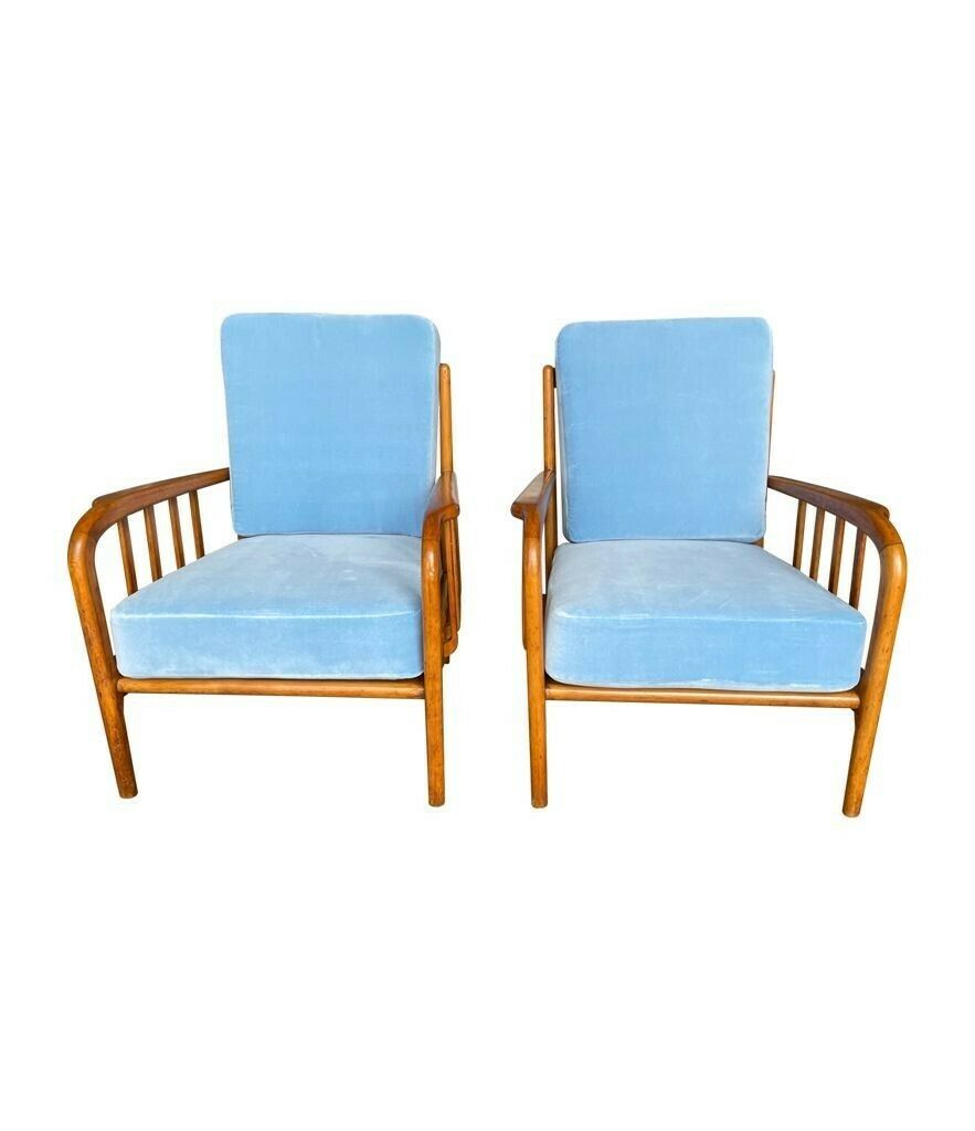 A Pair Of 1950s Italian Armchairs Attributed To Paolo Buffa, Newly Upholstered In Designers Guild Velvet photo furniture