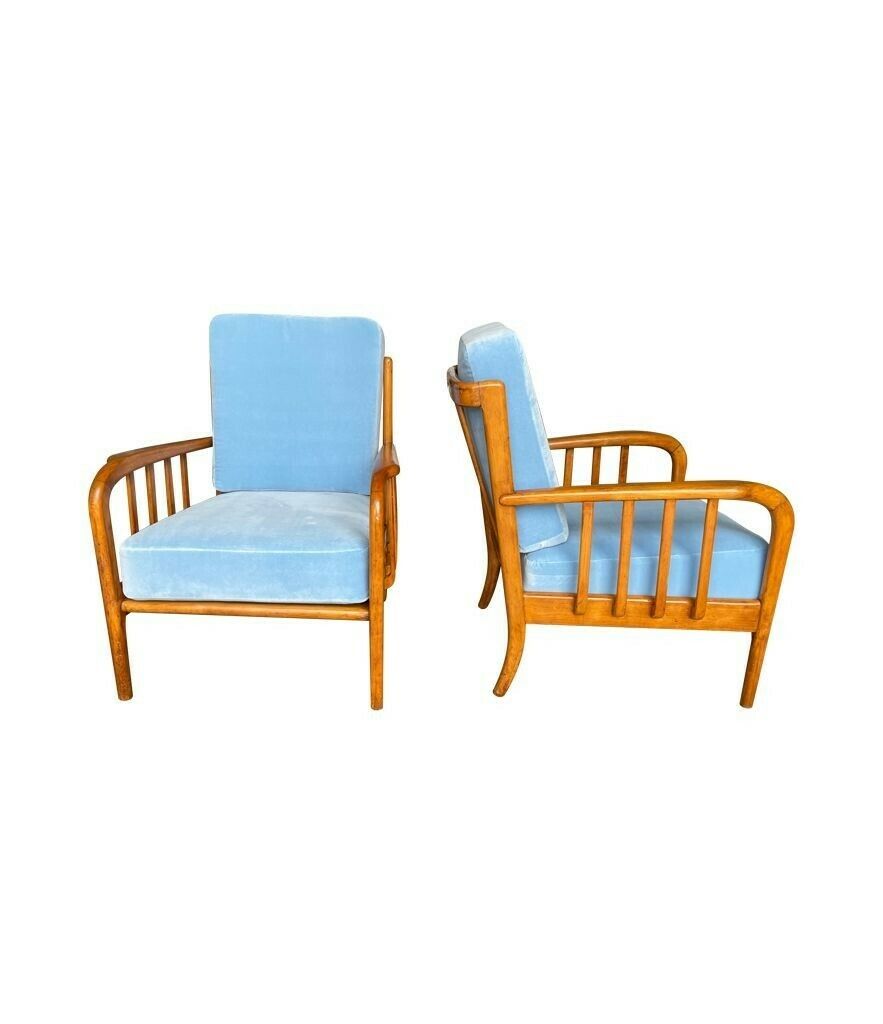 A Pair Of 1950s Italian Armchairs Attributed To Paolo Buffa, Newly Upholstered In Designers Guild Velvet photo for sale
