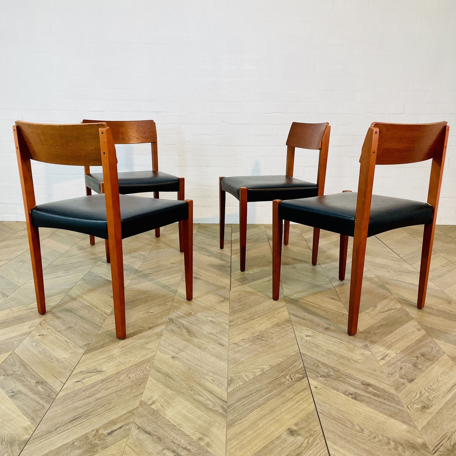 Mid Century Black Vinyl Dining Chairs, After Arne Vodder, Set Of 4, 1970s photo furniture
