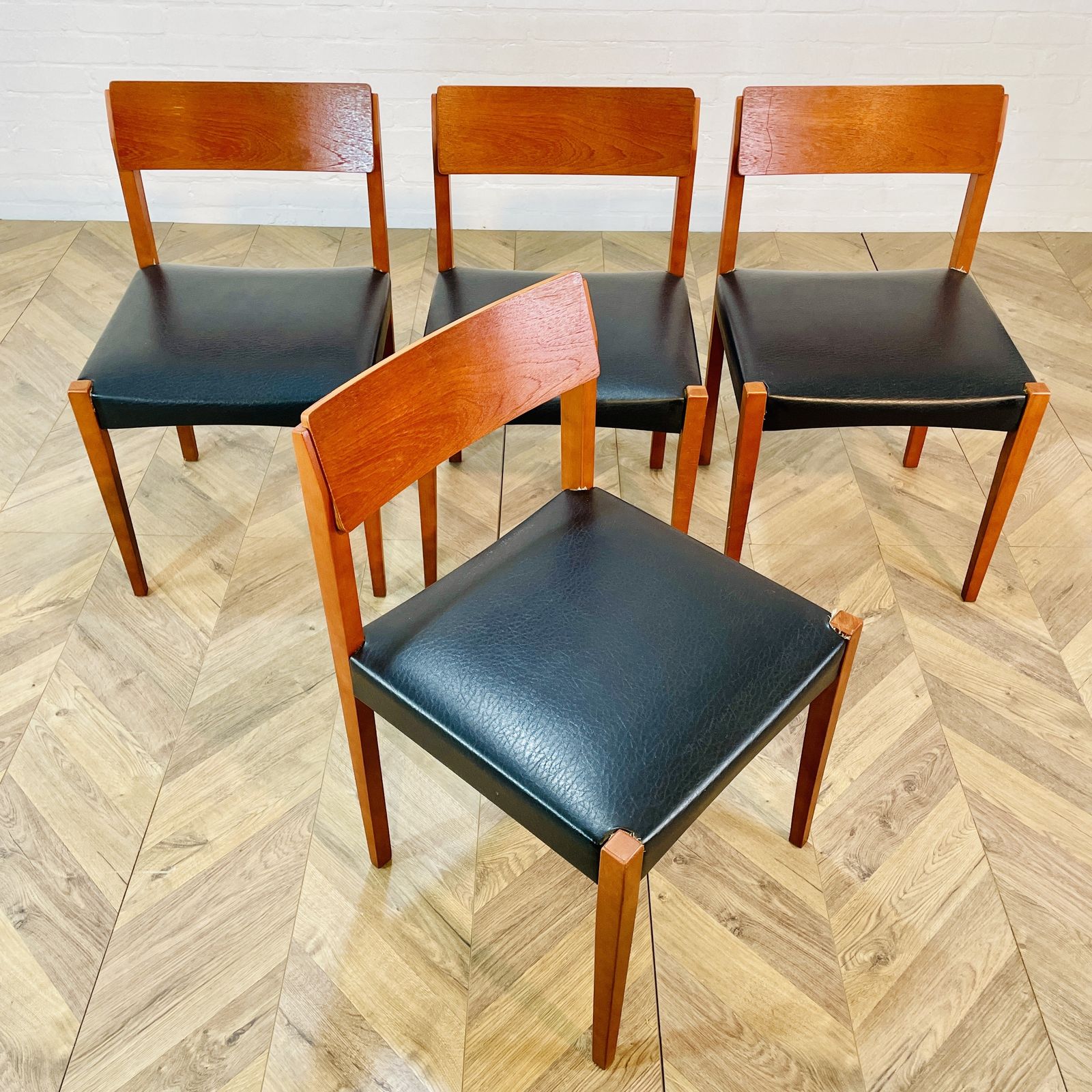 Mid Century Black Vinyl Dining Chairs, After Arne Vodder, Set Of 4, 1970s photo 495.0