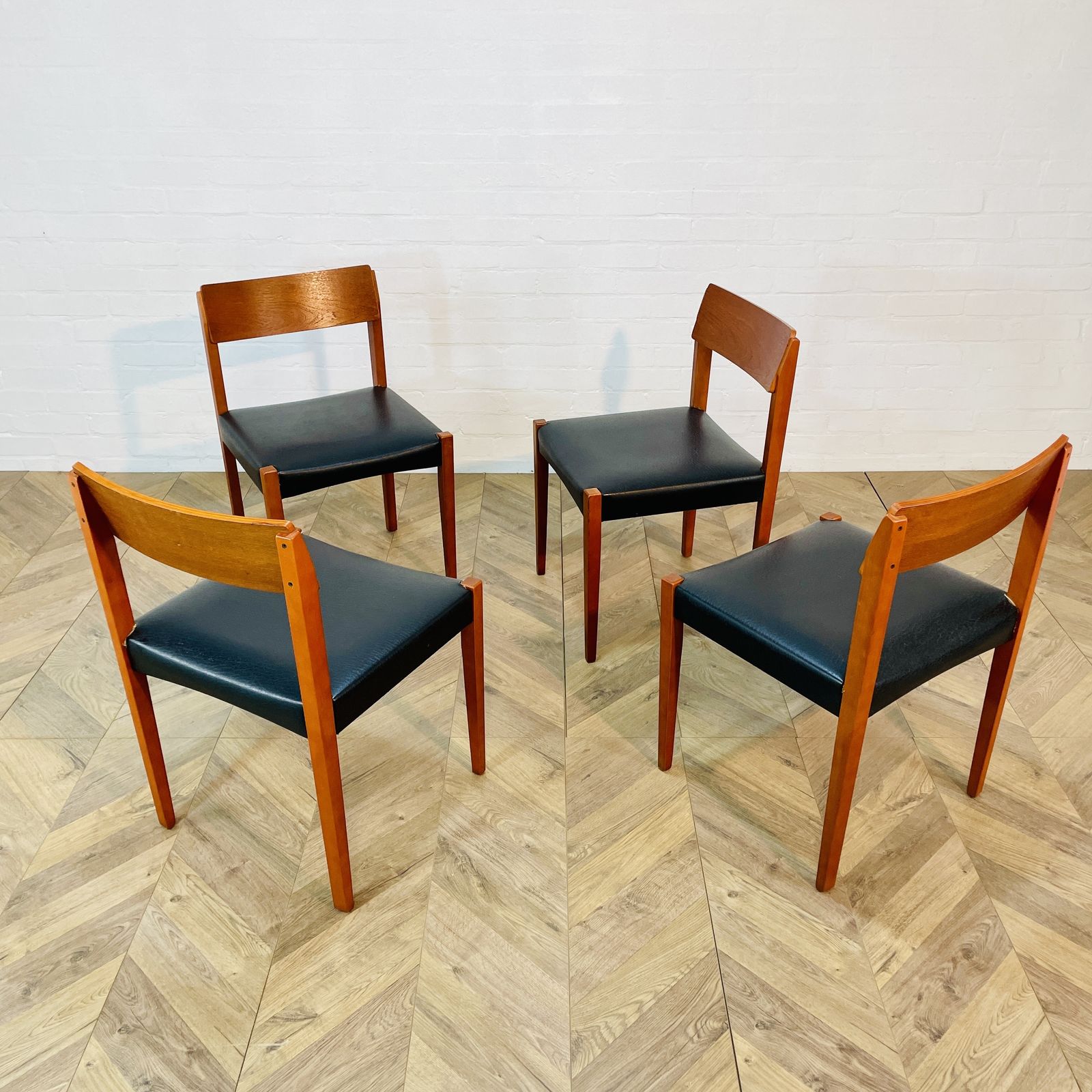 495.0 Mid Century Black Vinyl Dining Chairs, After Arne Vodder, Set Of 4, 1970s photo