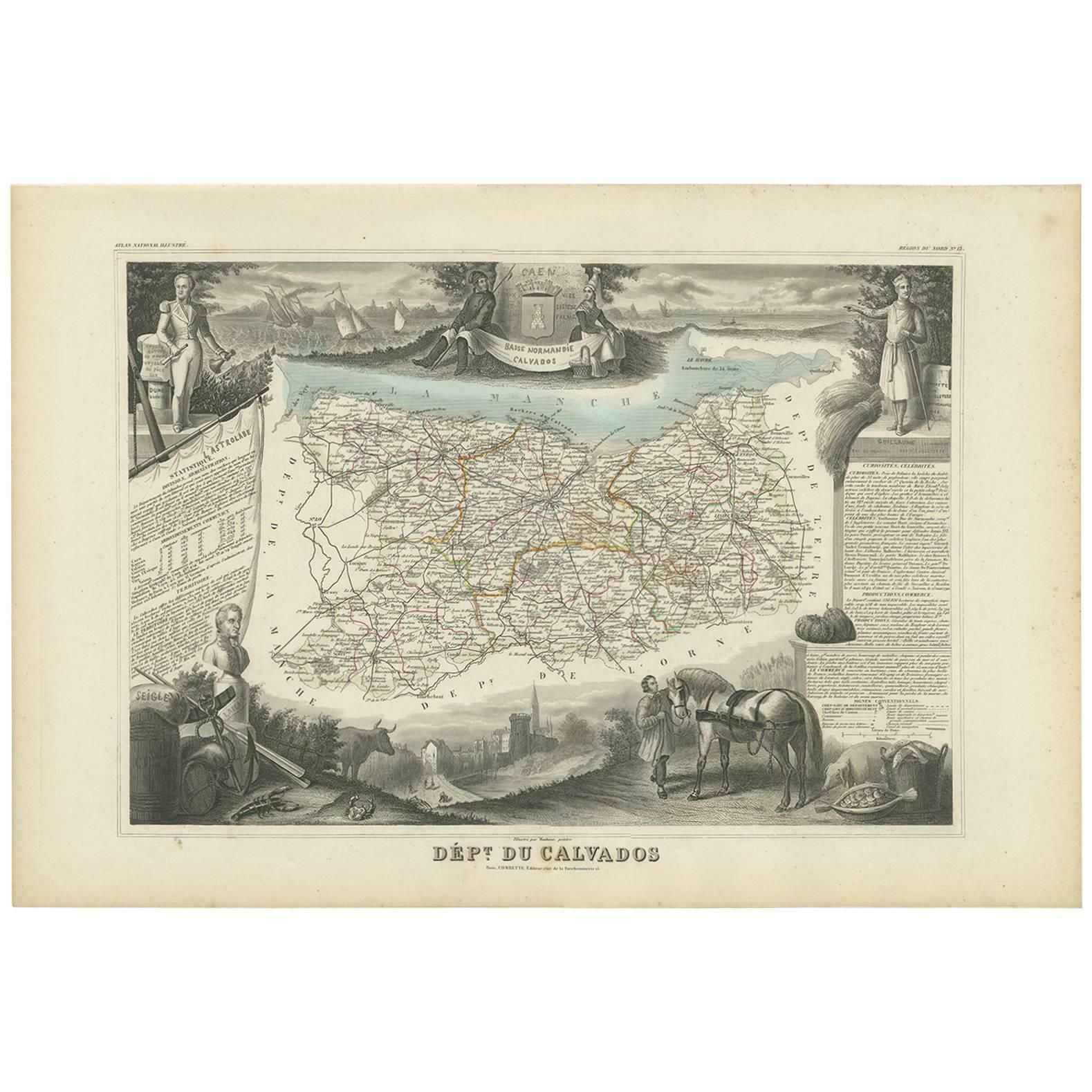 Antique Map Of Calvados ‘France’ By V. Levasseur, 1854