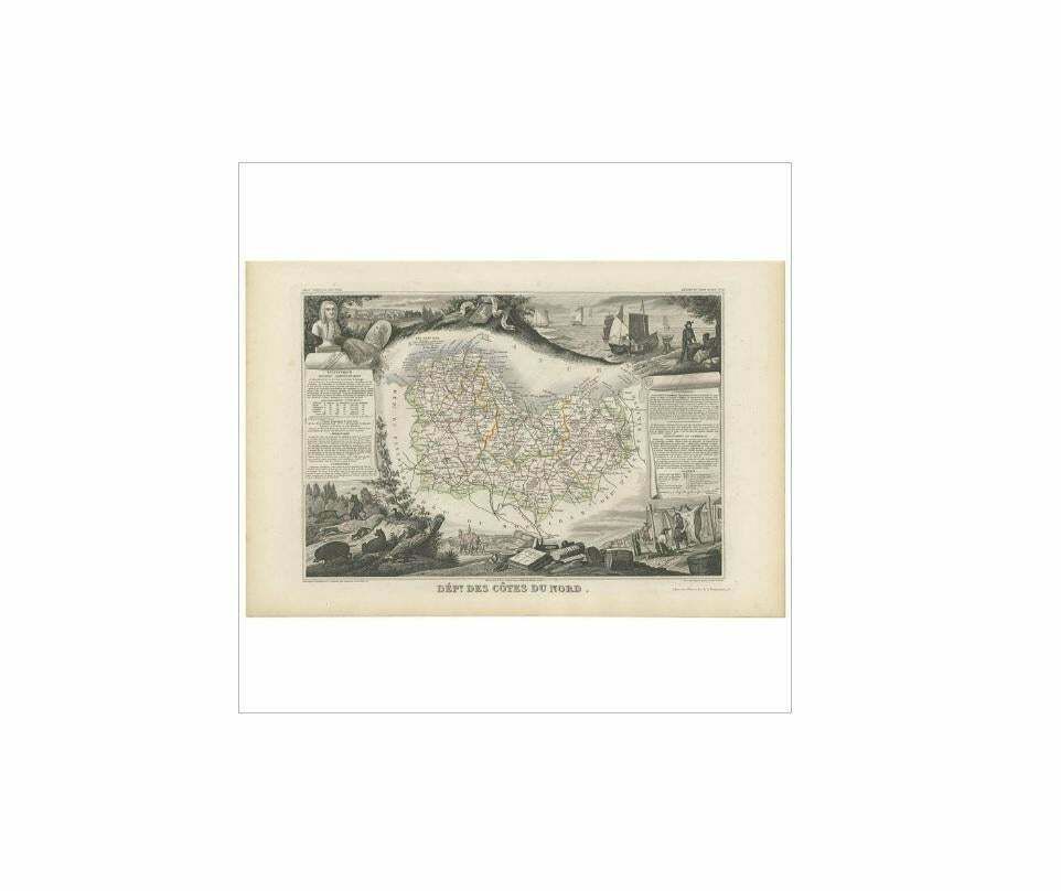 Antique Map Of Côtes Du Nord ‘France’ By V. Levasseur, 1854 photo for sale
