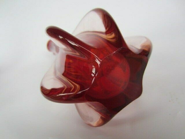 Mcm Italian Murano Bright Red And Peach Art Glass Pulled Rib Sommerso Vase C60s photo buy