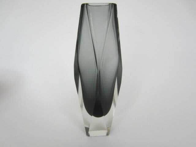 Space Age Geometric Murano Sommerso Grey Futuristic Prism Cut Glass Vase 22cm photo 154.0