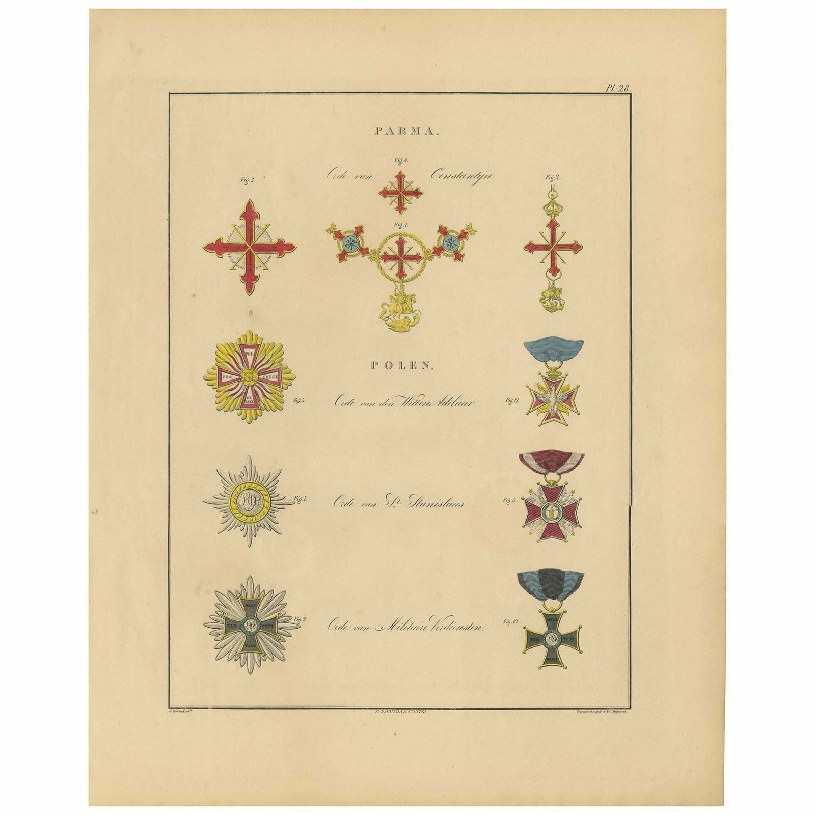 Antique Print Of Various Medals Of Parma & Poland By G.L. De Rochemont, 1843
