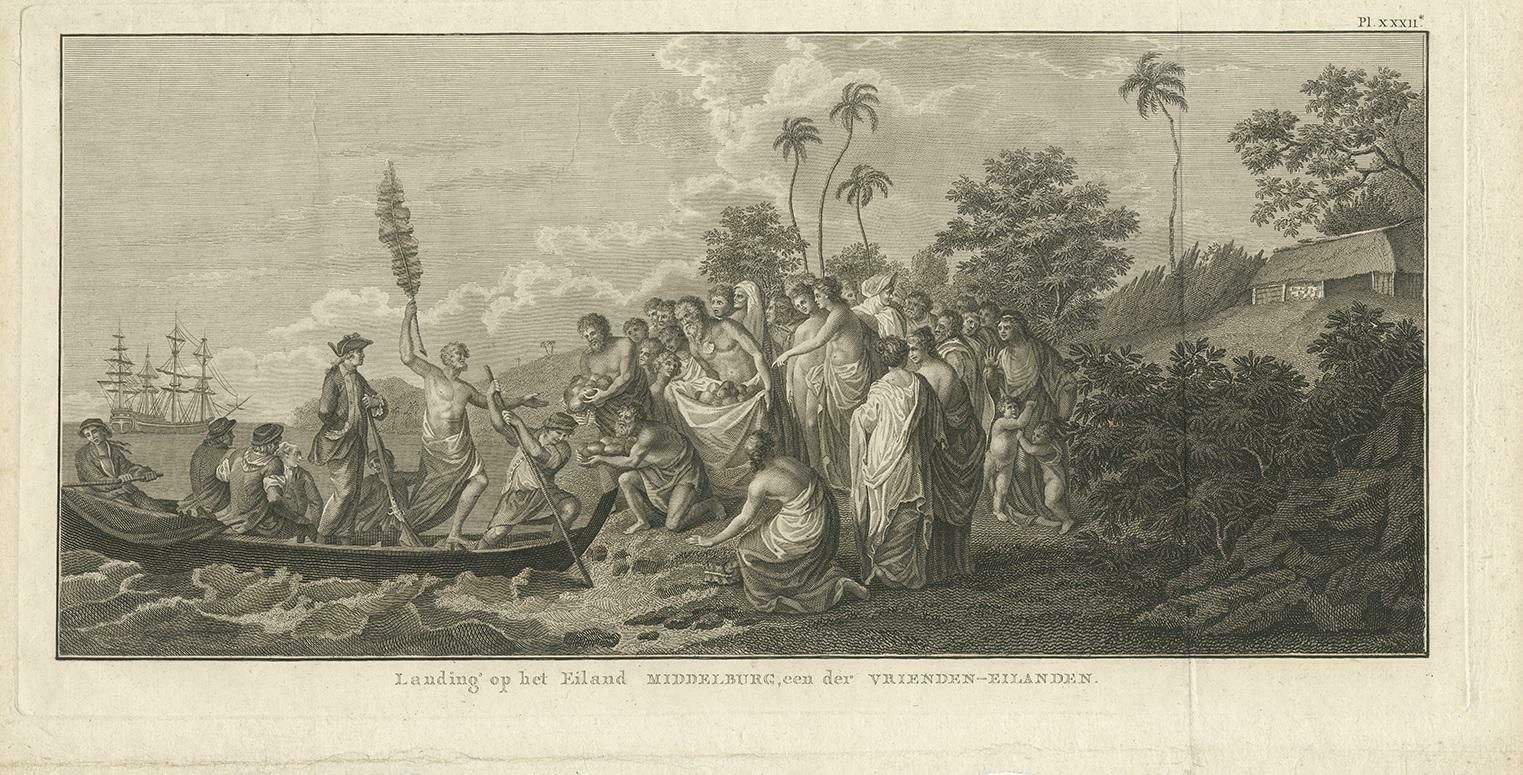 Antique Print Of The Landing At Middelburg Island By Cook, 1803 photo furniture