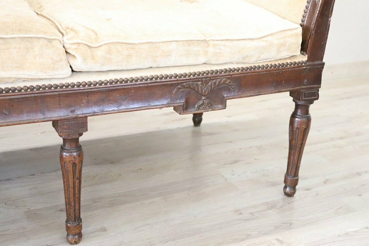 18th Century Walnut Sofa With Velvet Upholstery photo furniture