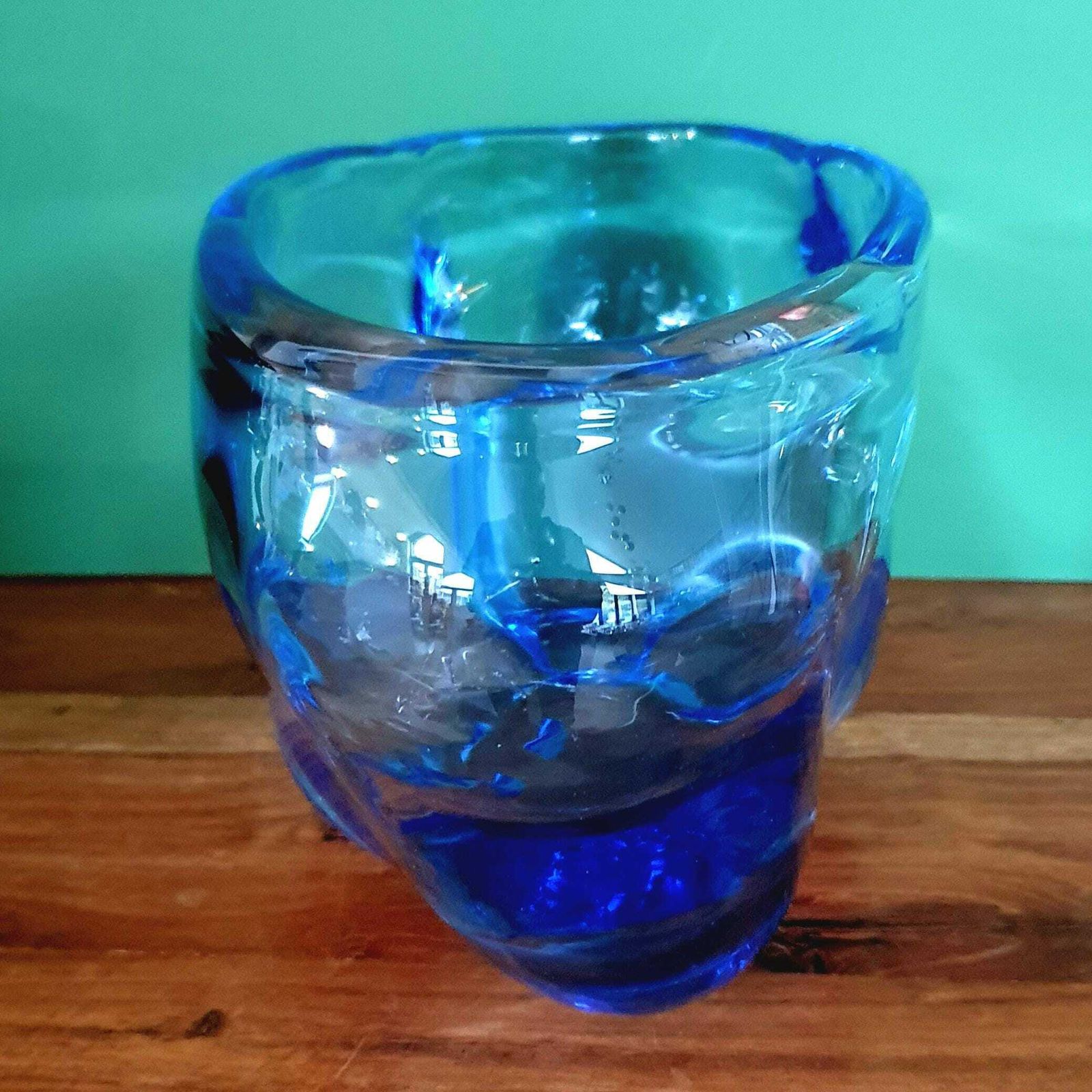 A Large 11 Inch Vintage Whitefriars James Hogan Sapphire Glass Pillow Bowl, Pattern 9250, C.1950s photo buy