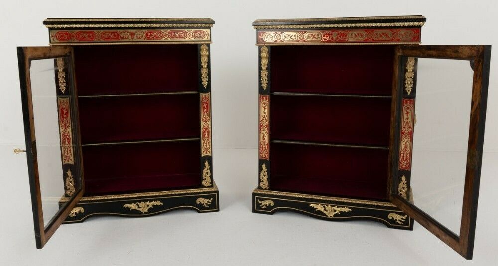Pair Boulle Pier Cabinet Ebonised Inlay Antique 1850 photo vintage