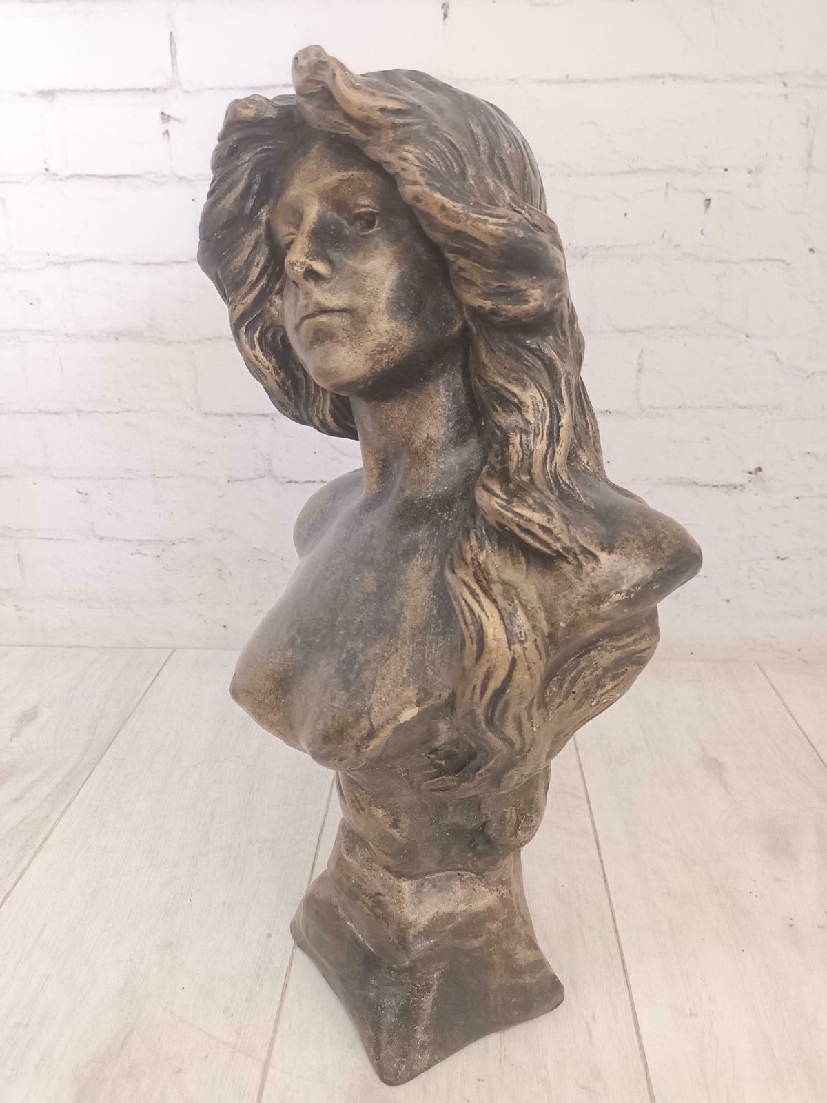Vintage Art Nouveau Bust Young Woman "Judith" After Goyeau Antique Sculpture Large Heavy 1960 photo 295.0