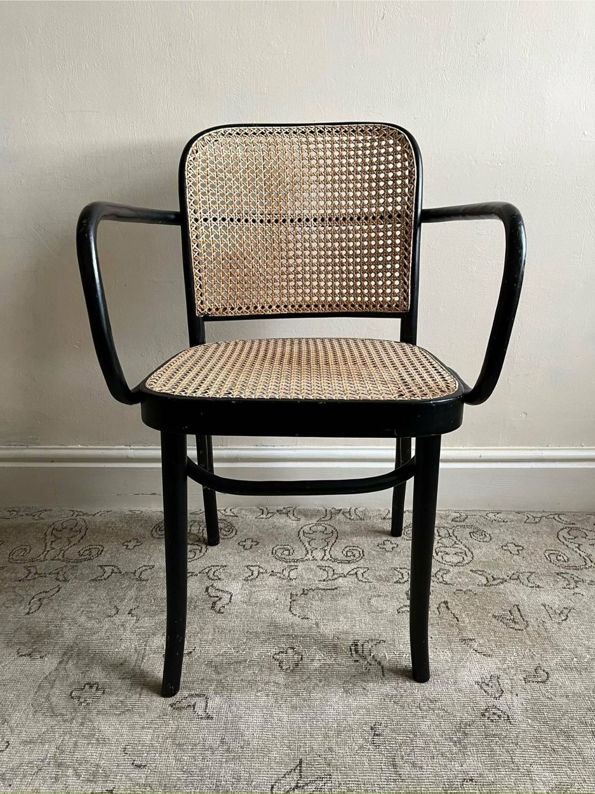 Pair Of Josef Hoffmann Chairs For Thonet Model 911 With Black Bentwood Frame And Cane Seats photo vinterior