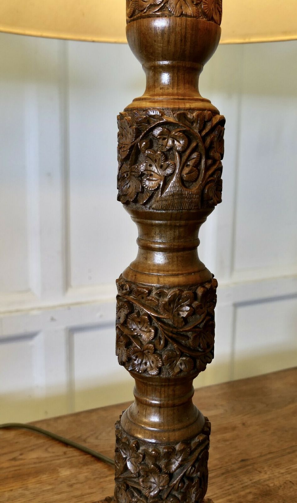 A Pair Of Teak Carved Tree Of Life Table Lamps photo 660.0